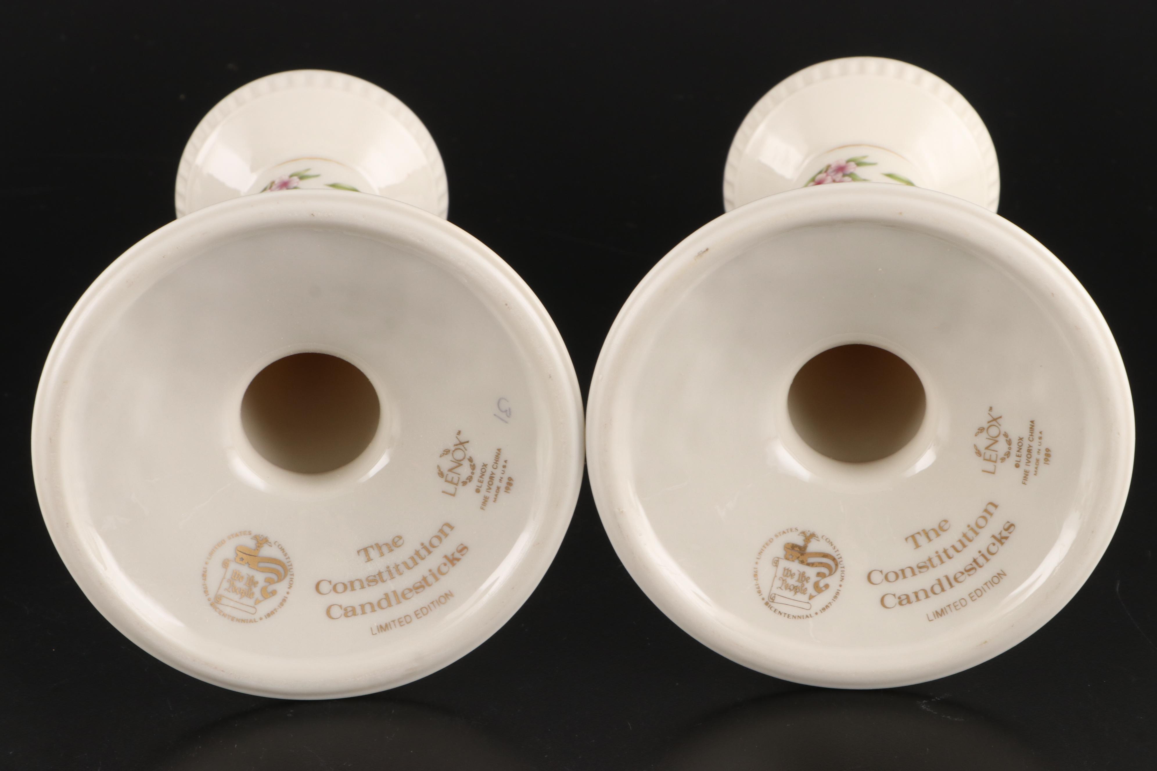 Lenox Bone China Bowls, Cornucopia and Candlesticks, Late 20th Century