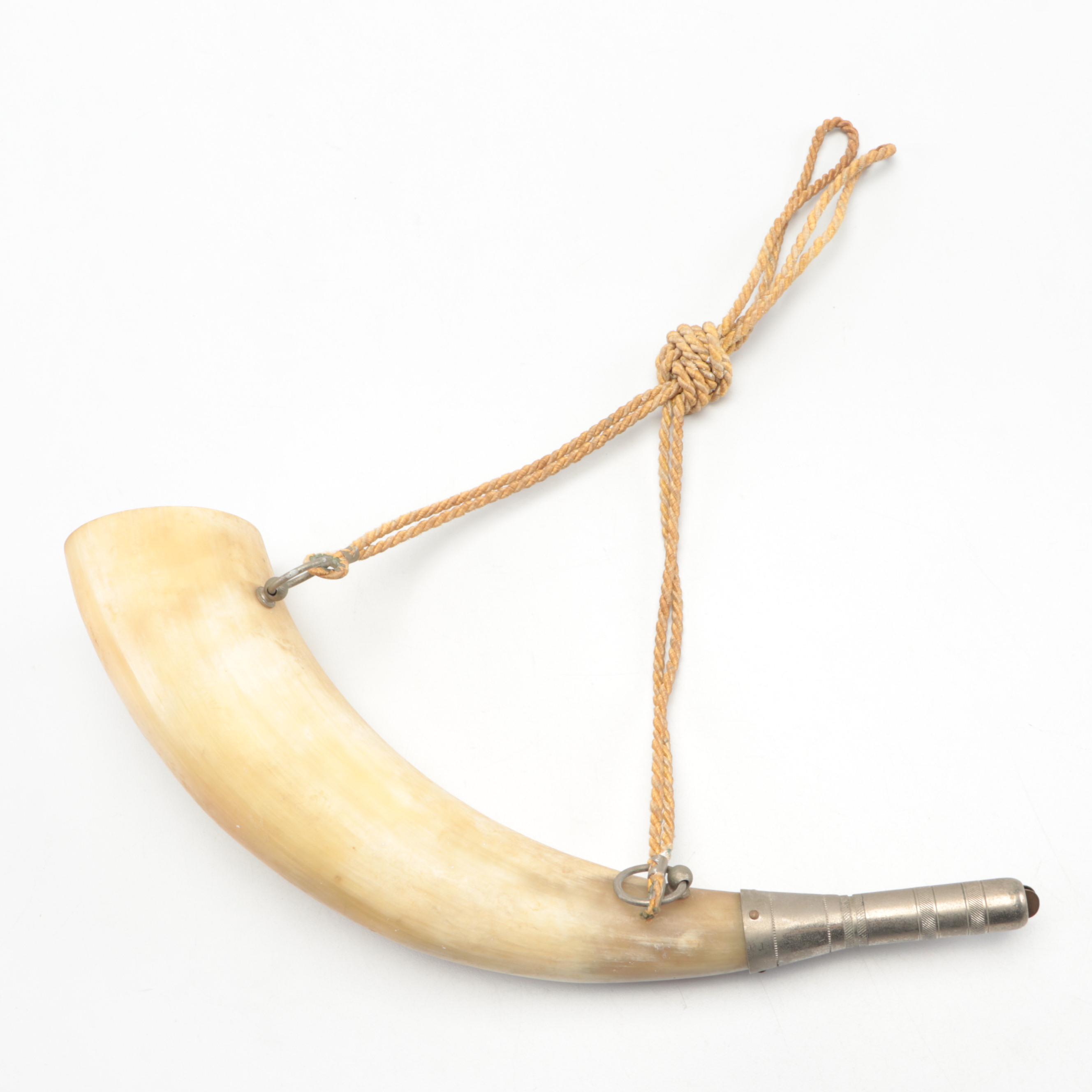 Blowing Cow Horn with Silver Plate Mouthpiece