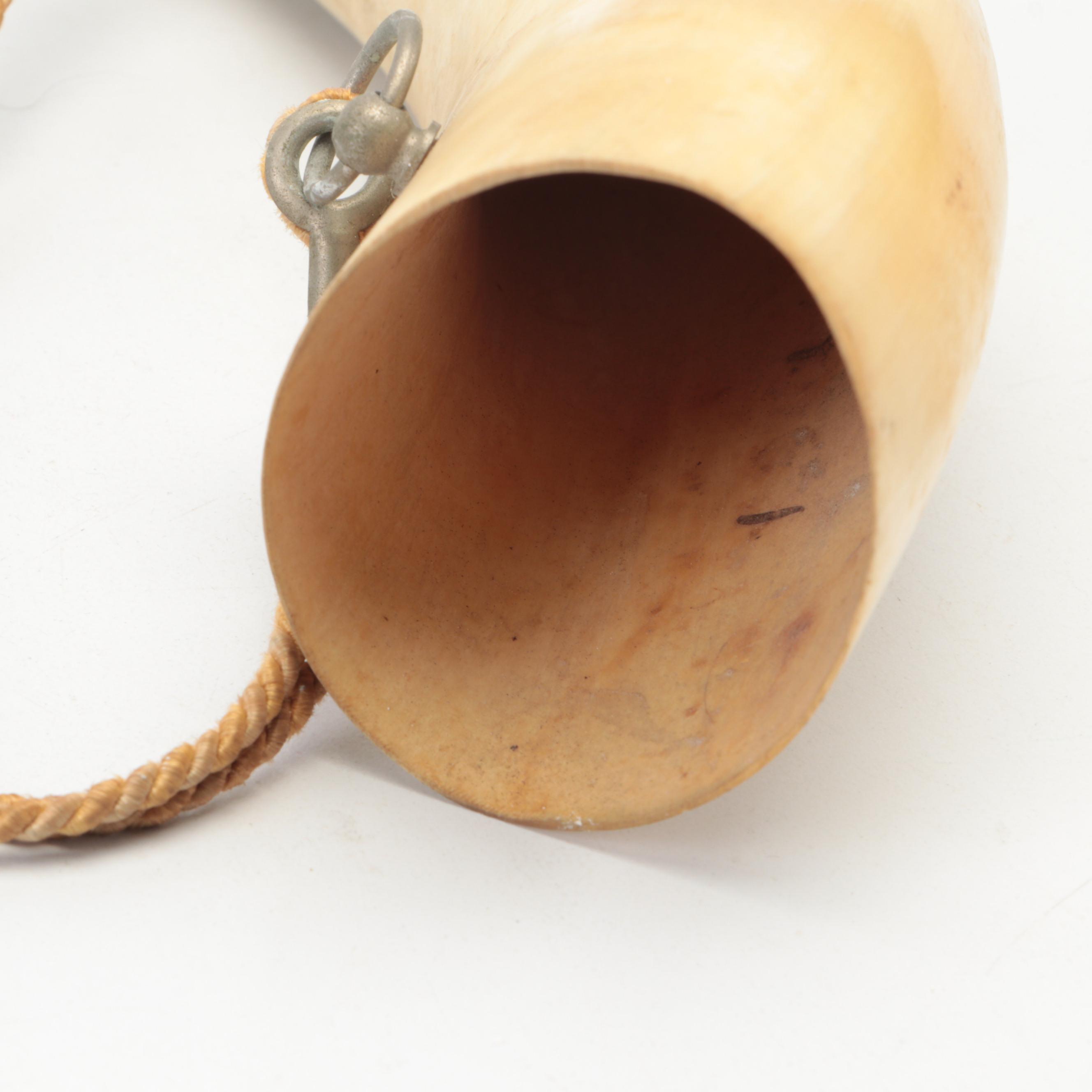 Blowing Cow Horn with Silver Plate Mouthpiece