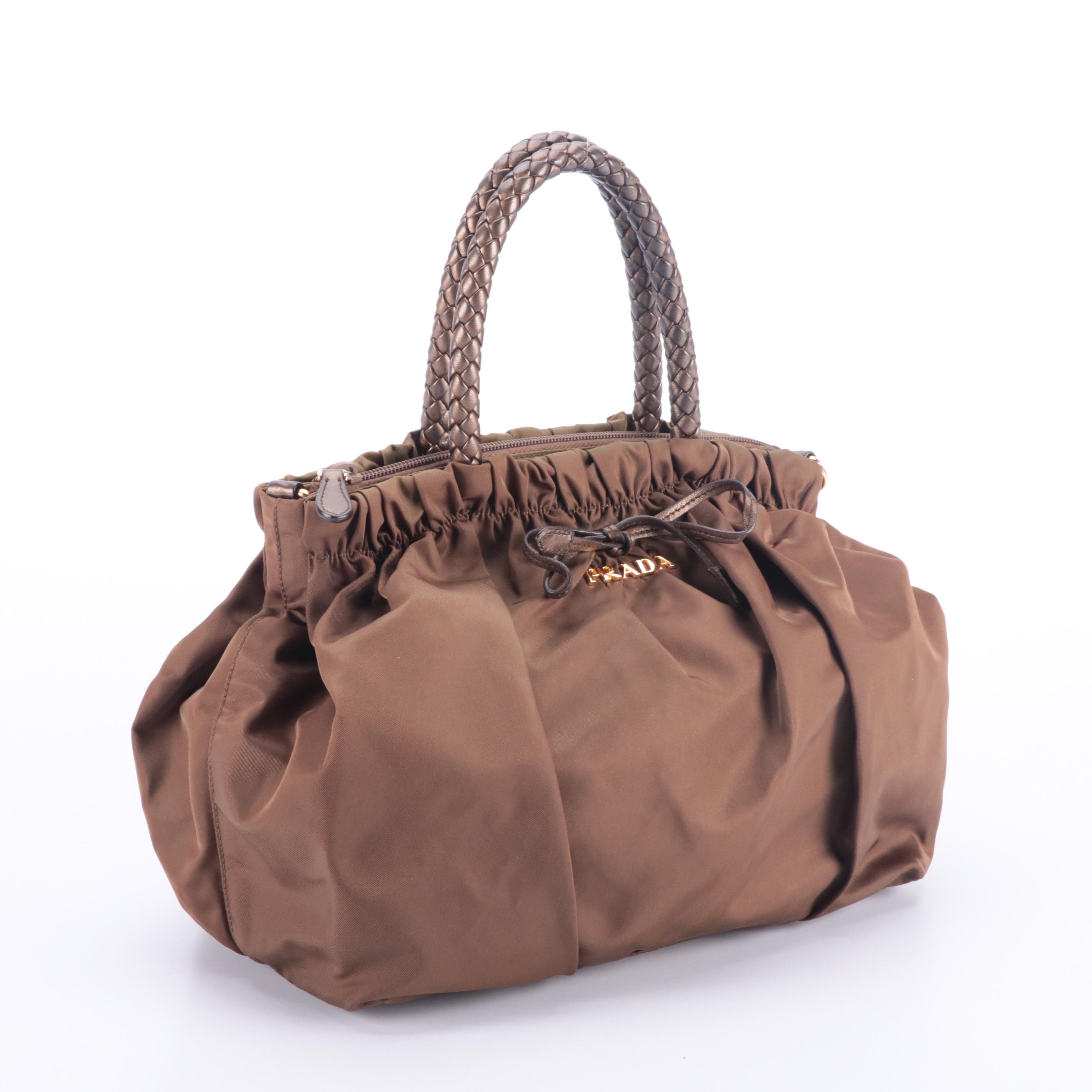 Prada Tote in Brown and Tessuto Nappa Nylon With Bow Handle