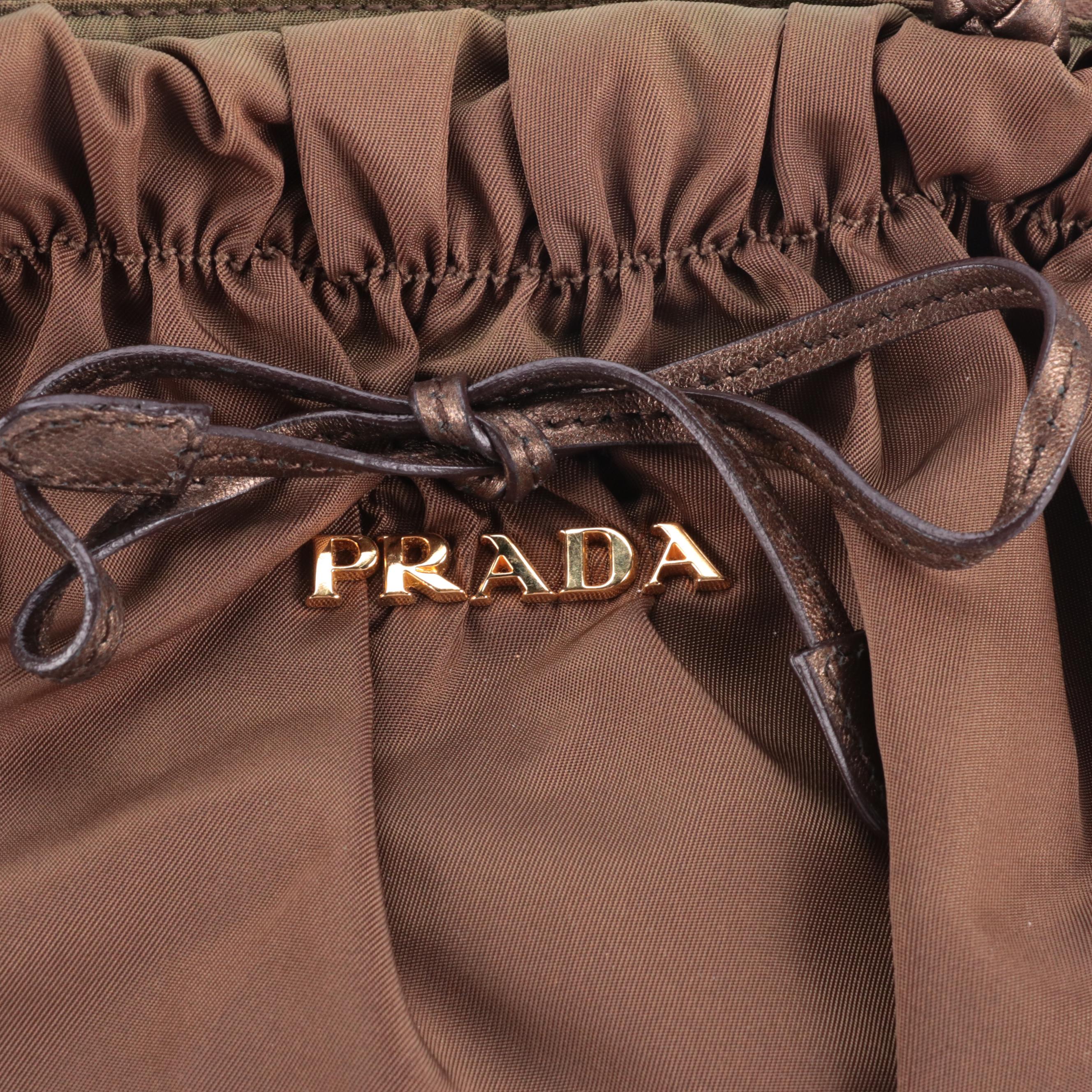 Prada Tote in Brown and Tessuto Nappa Nylon With Bow Handle