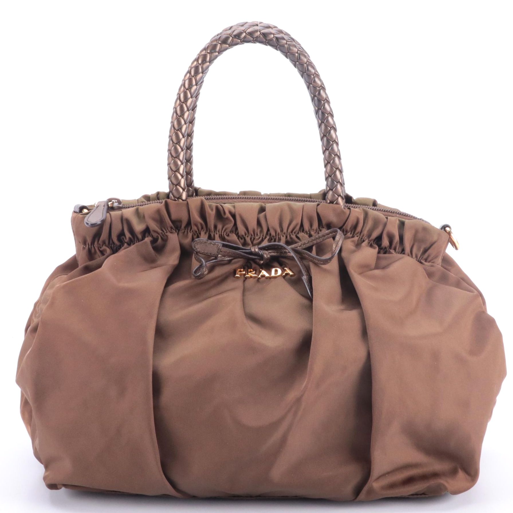 Prada Tote in Brown and Tessuto Nappa Nylon With Bow Handle