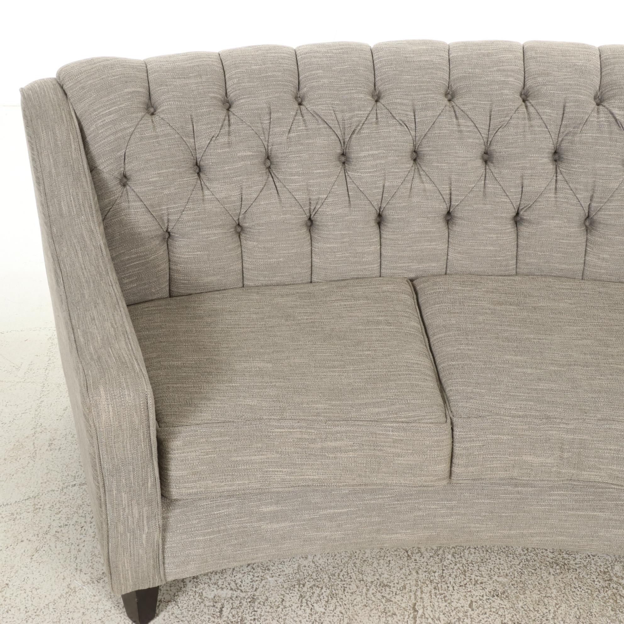 FrontRoom Contemporary Button-Tufted Fabric Upholstered Curved Sofa