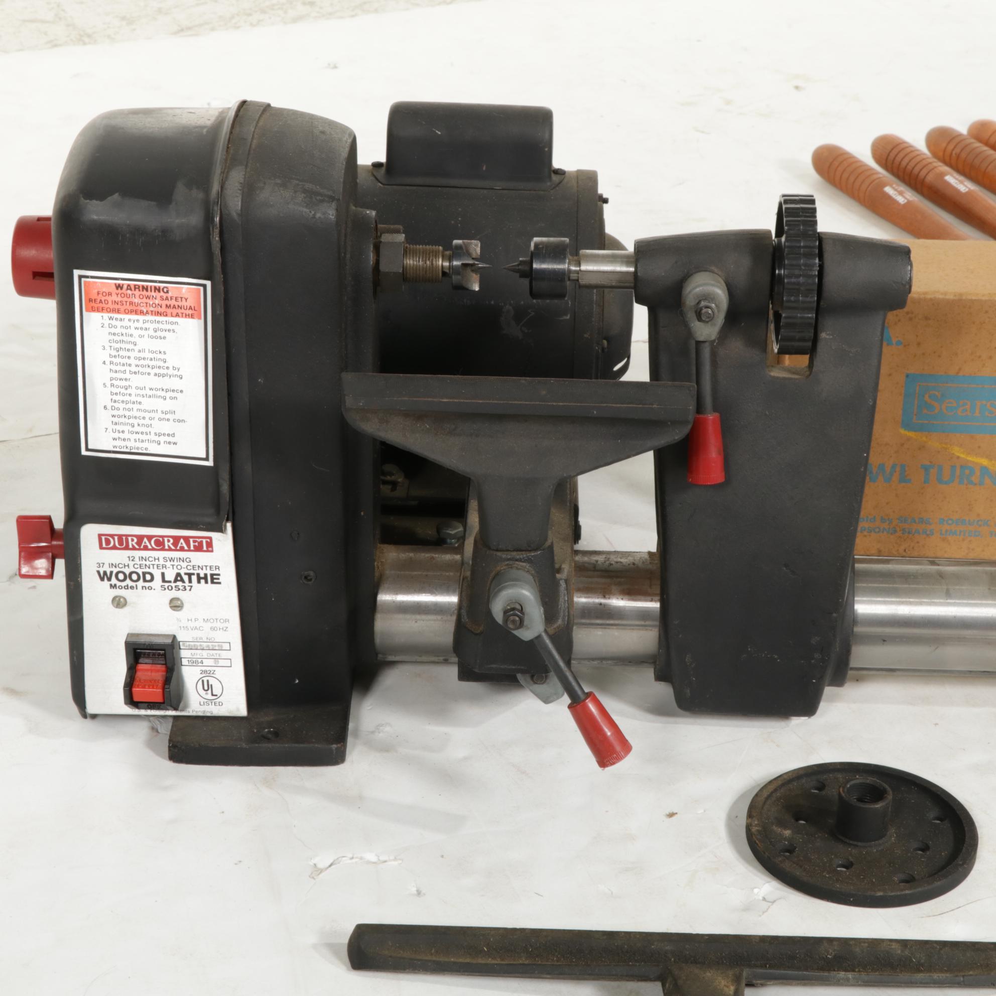 Duracraft Electric Wood Lathe with Tools and Accessories, 1984