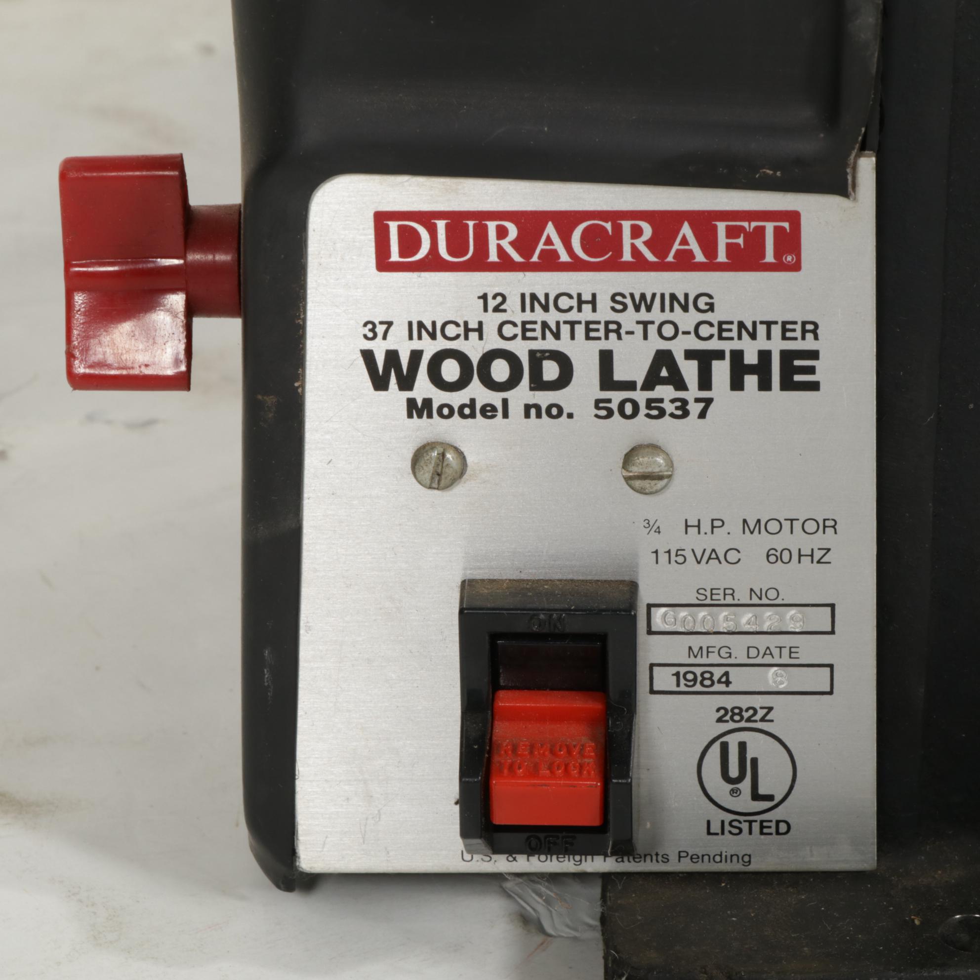 Duracraft Electric Wood Lathe with Tools and Accessories, 1984