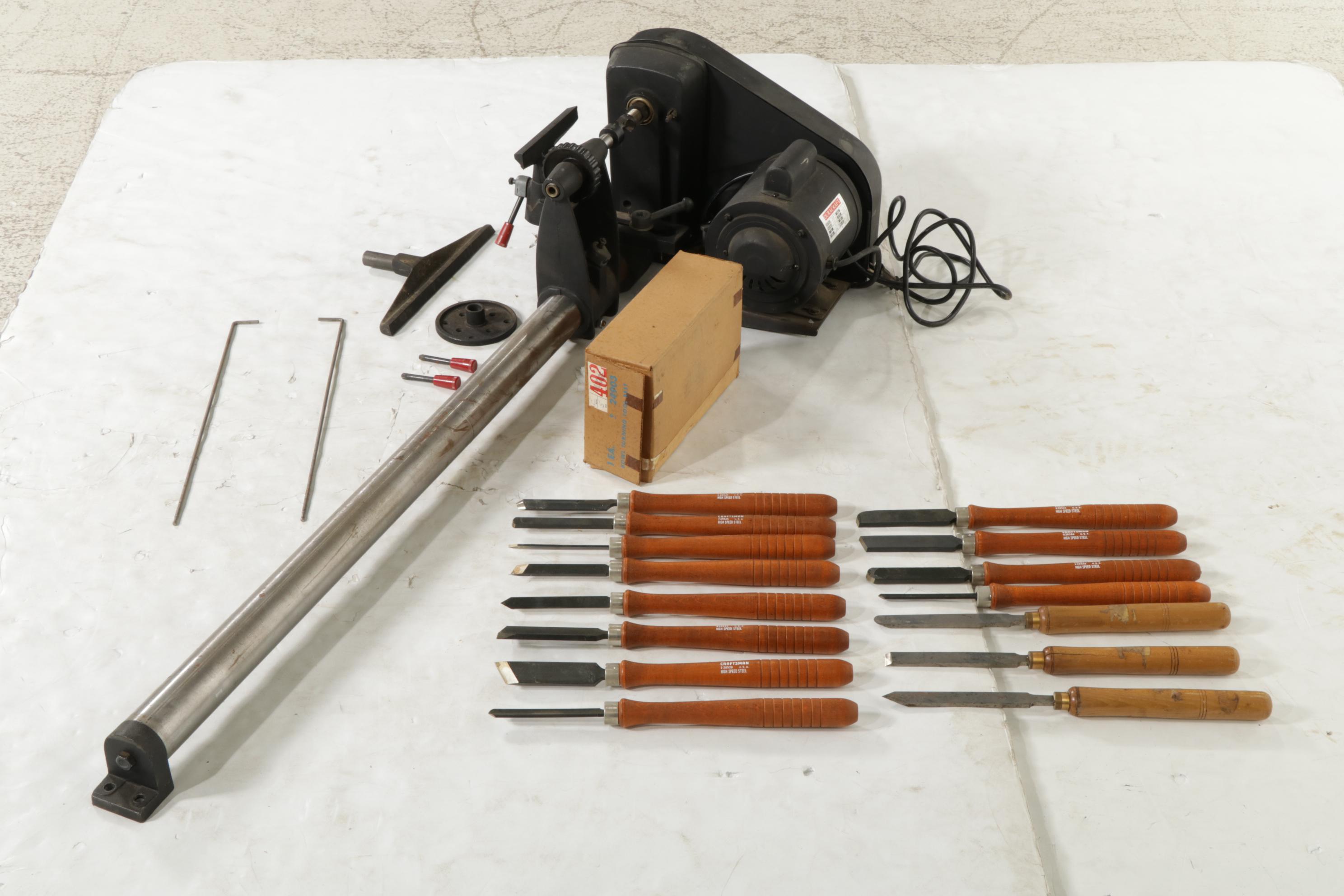 Duracraft Electric Wood Lathe with Tools and Accessories, 1984