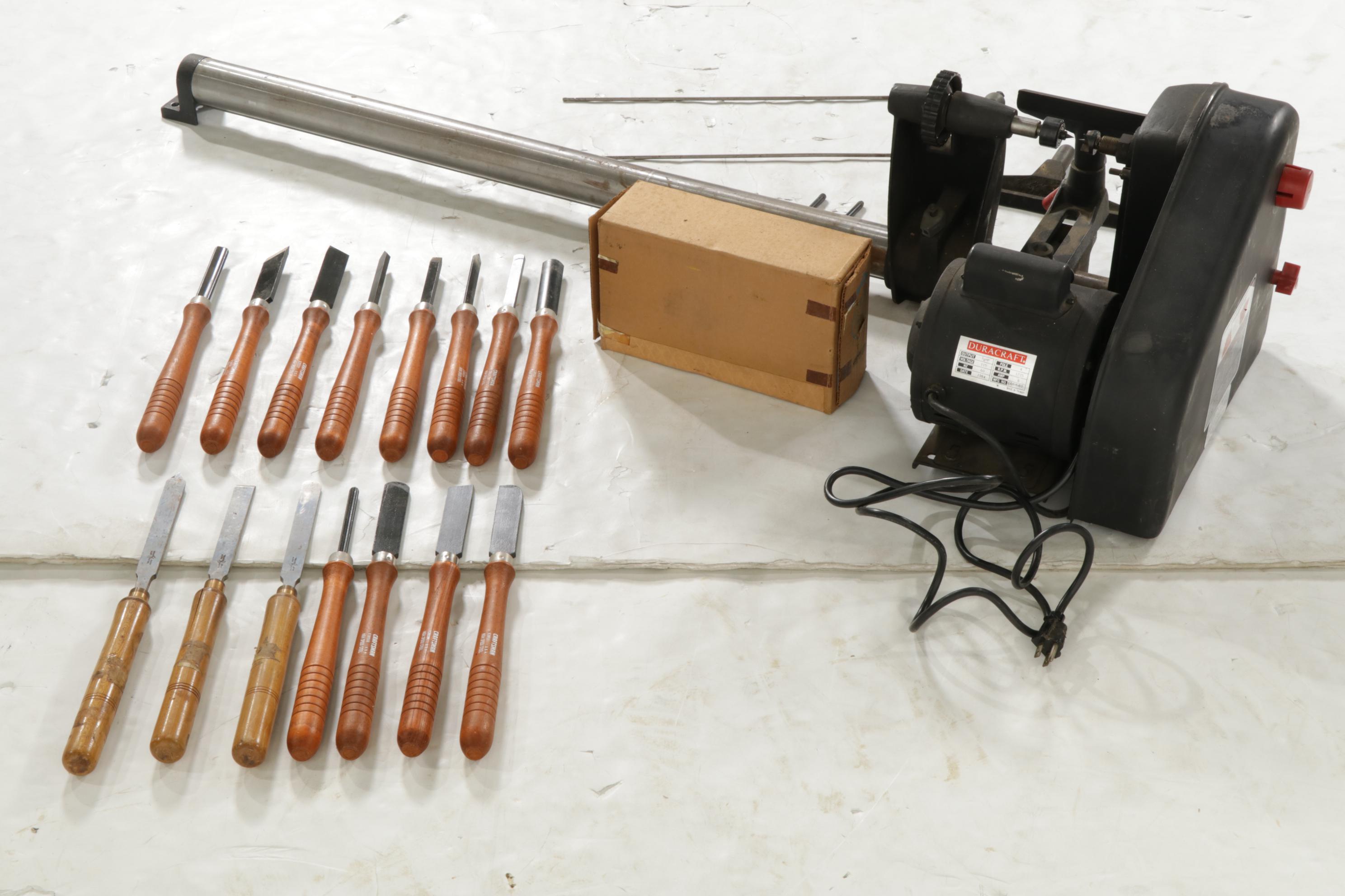 Duracraft Electric Wood Lathe with Tools and Accessories, 1984