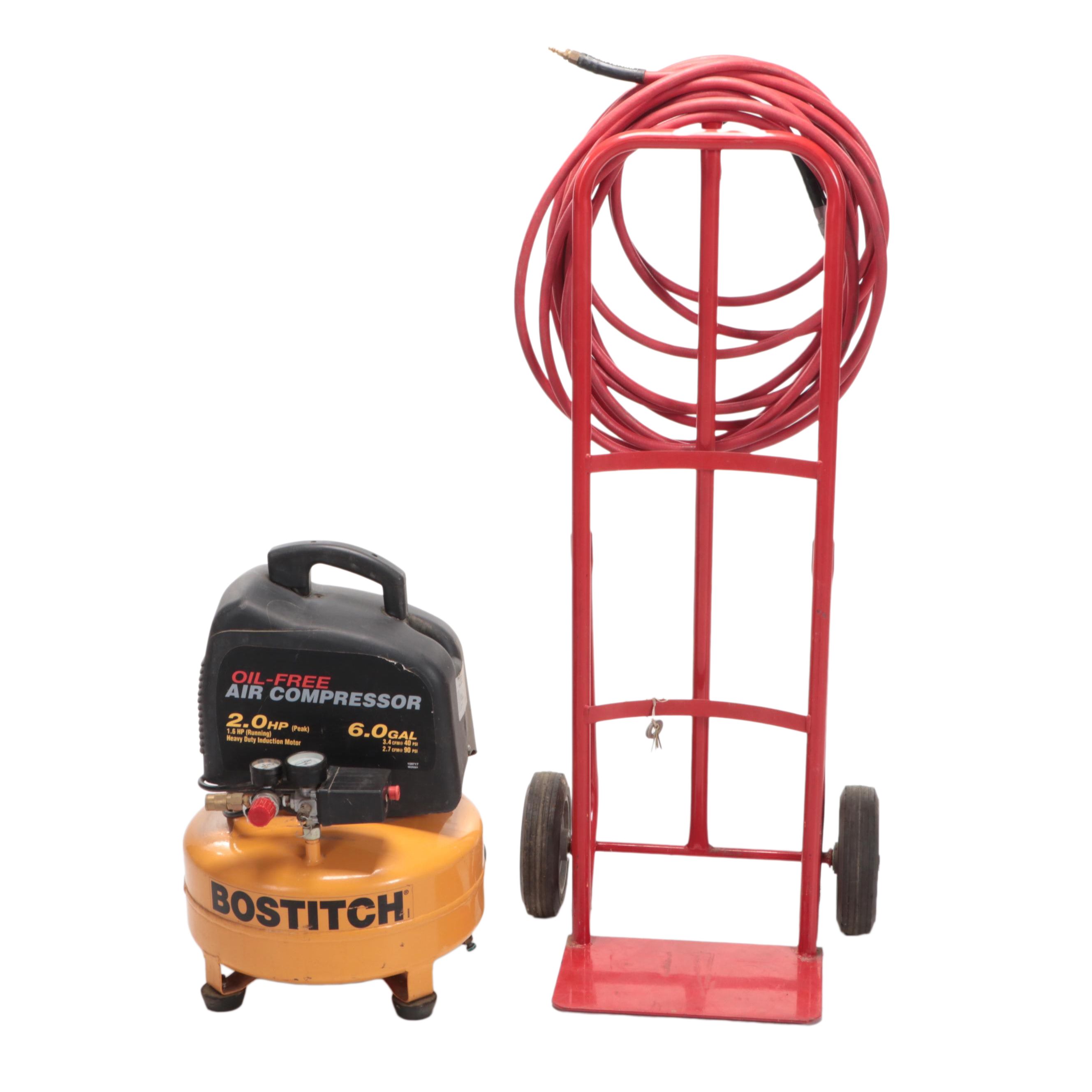 Bostitch Pancake Electric Air Compressor With Air Hose, Hand Truck
