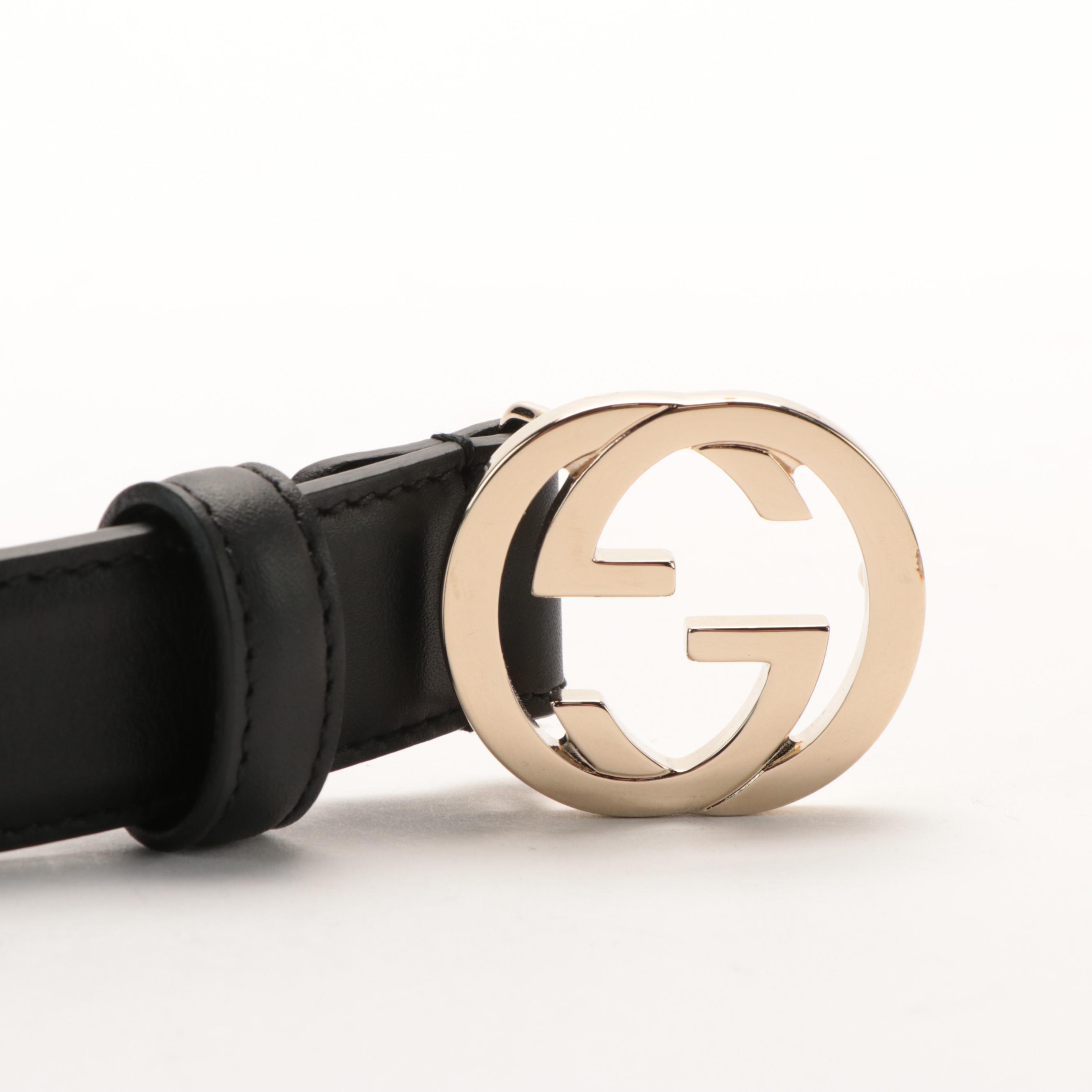 Gucci Black Leather Belt with Interlocking GG