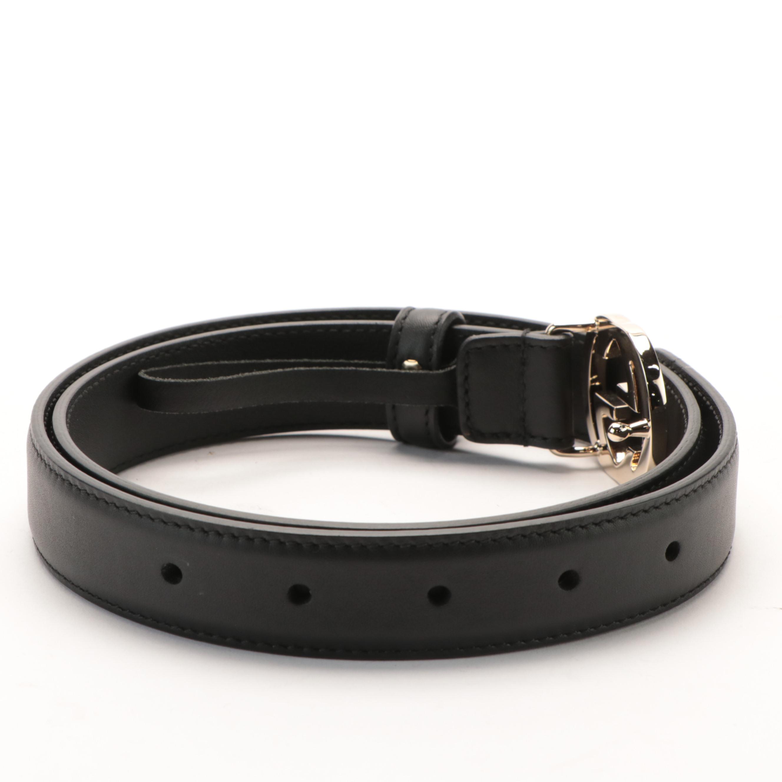 Gucci Black Leather Belt with Interlocking GG