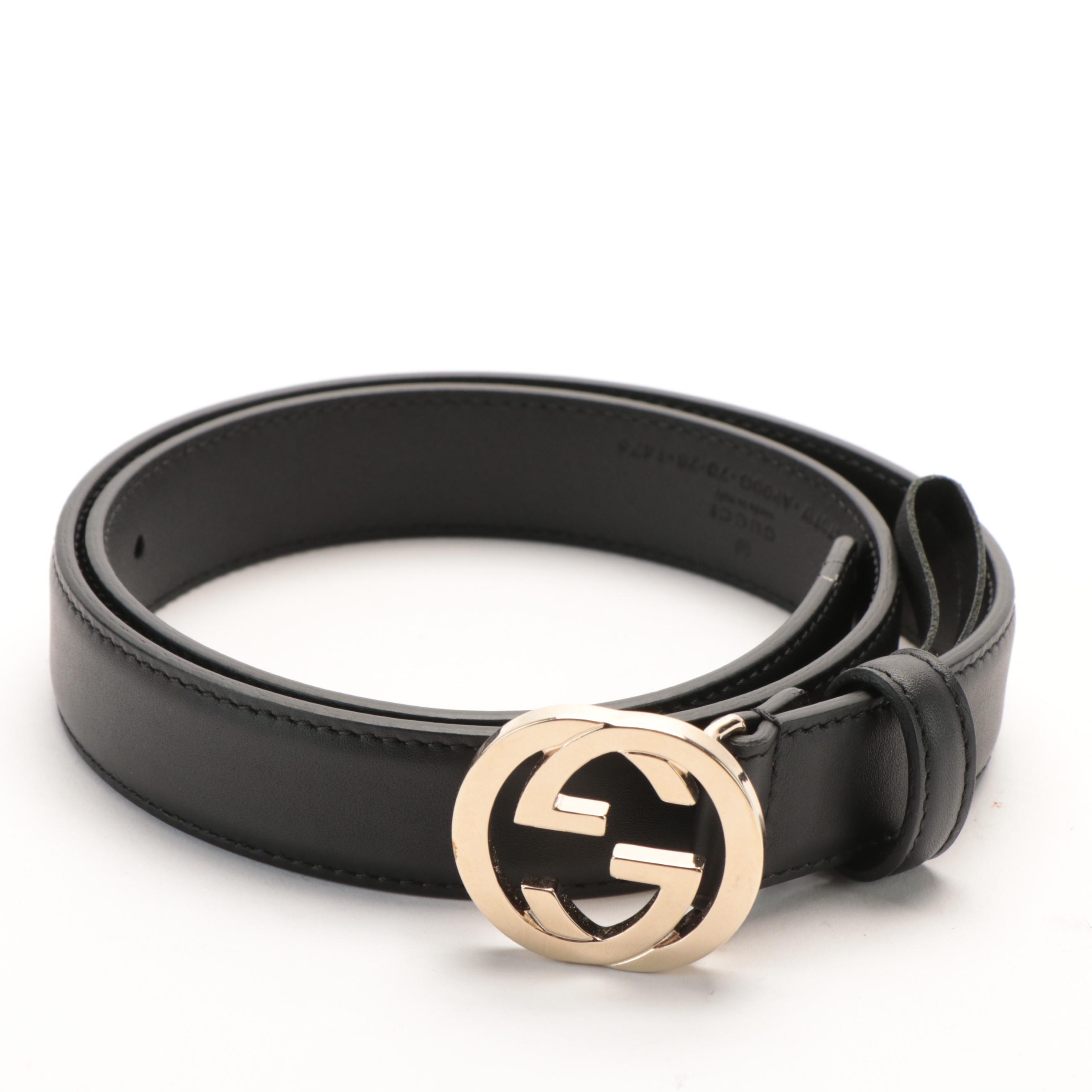 Gucci Black Leather Belt with Interlocking GG