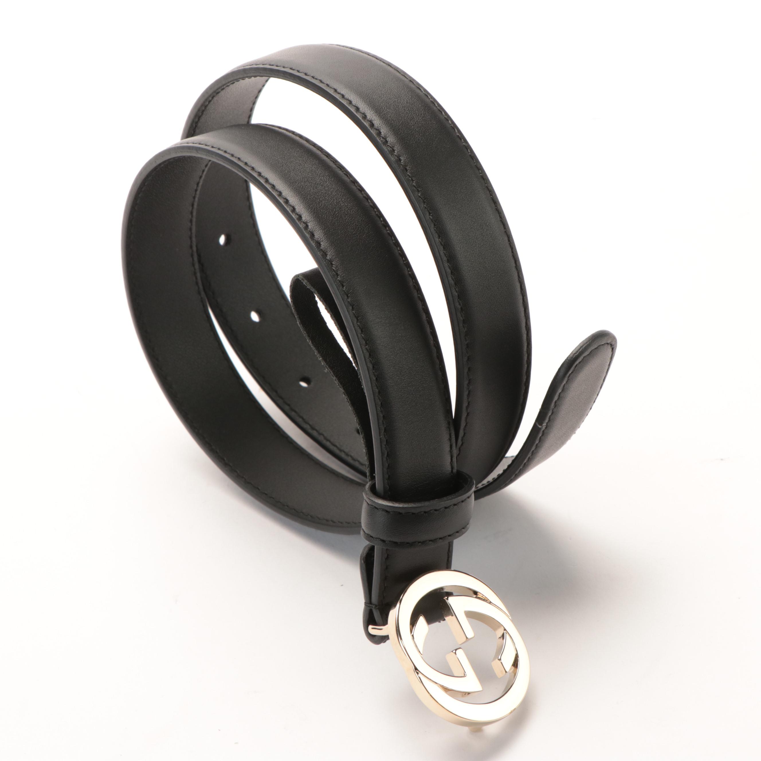 Gucci Black Leather Belt with Interlocking GG