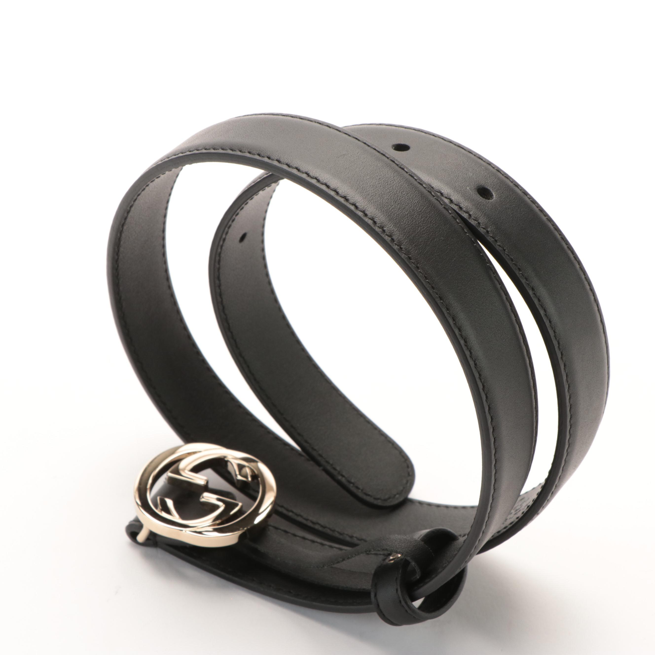 Gucci Black Leather Belt with Interlocking GG