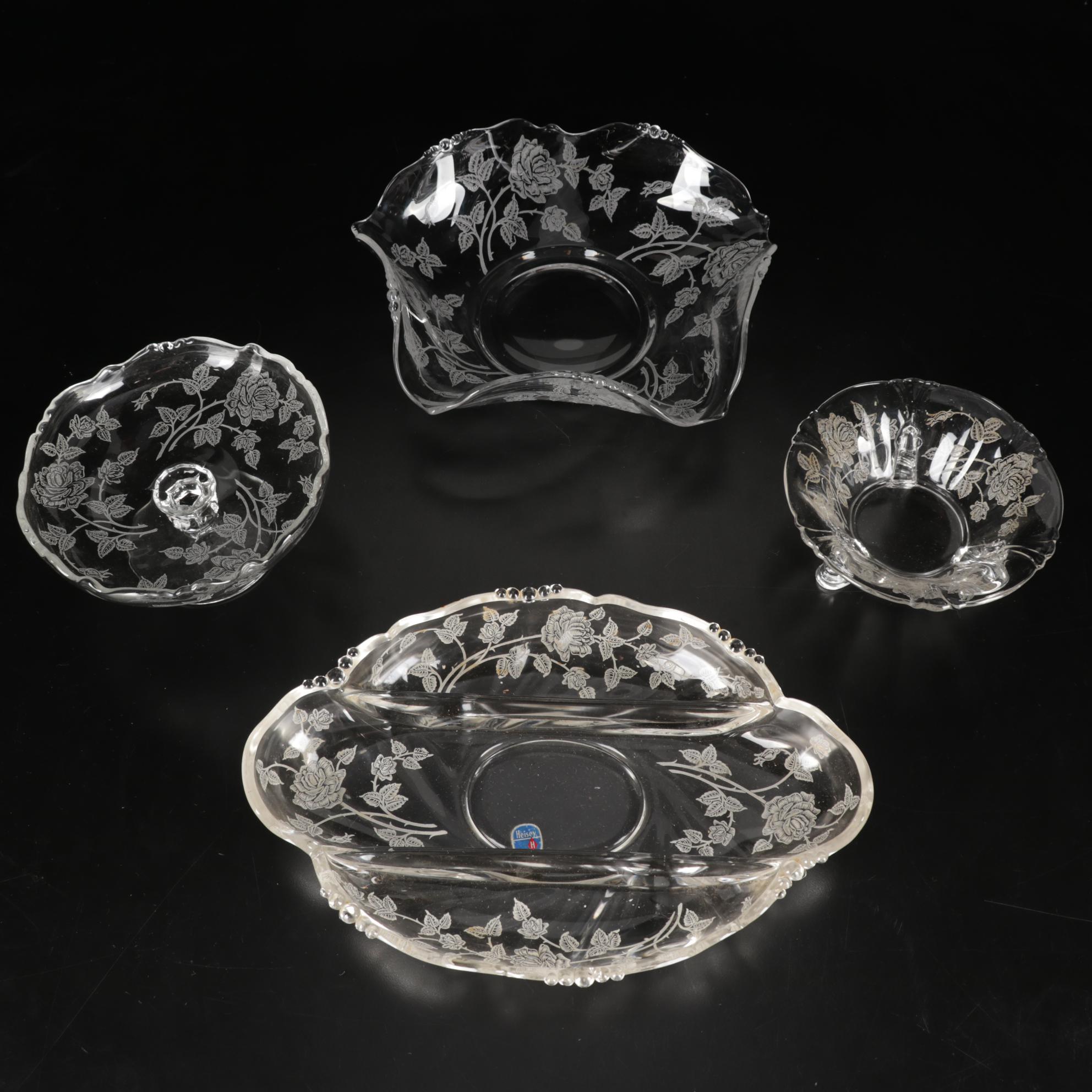 Heisey Glass "Heisey Rose" Tableware and Accessories, 1949-1957