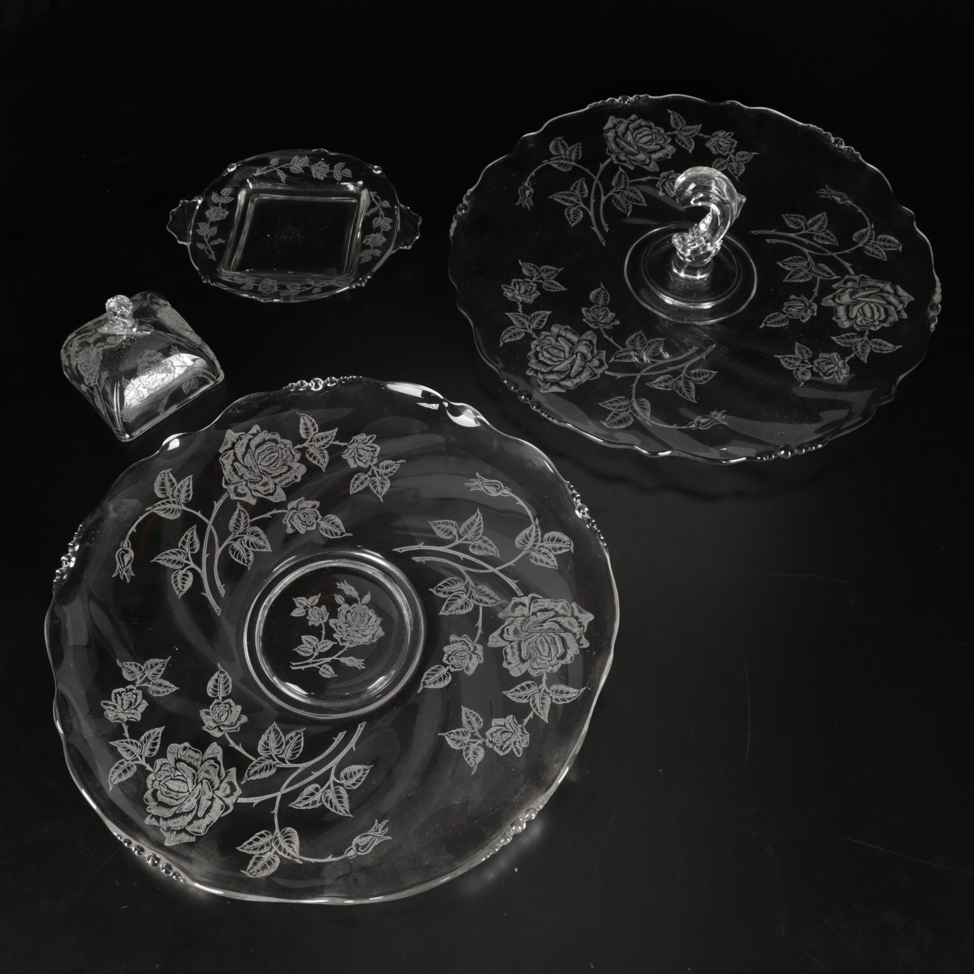 Heisey Glass "Heisey Rose" Tableware and Accessories, 1949-1957