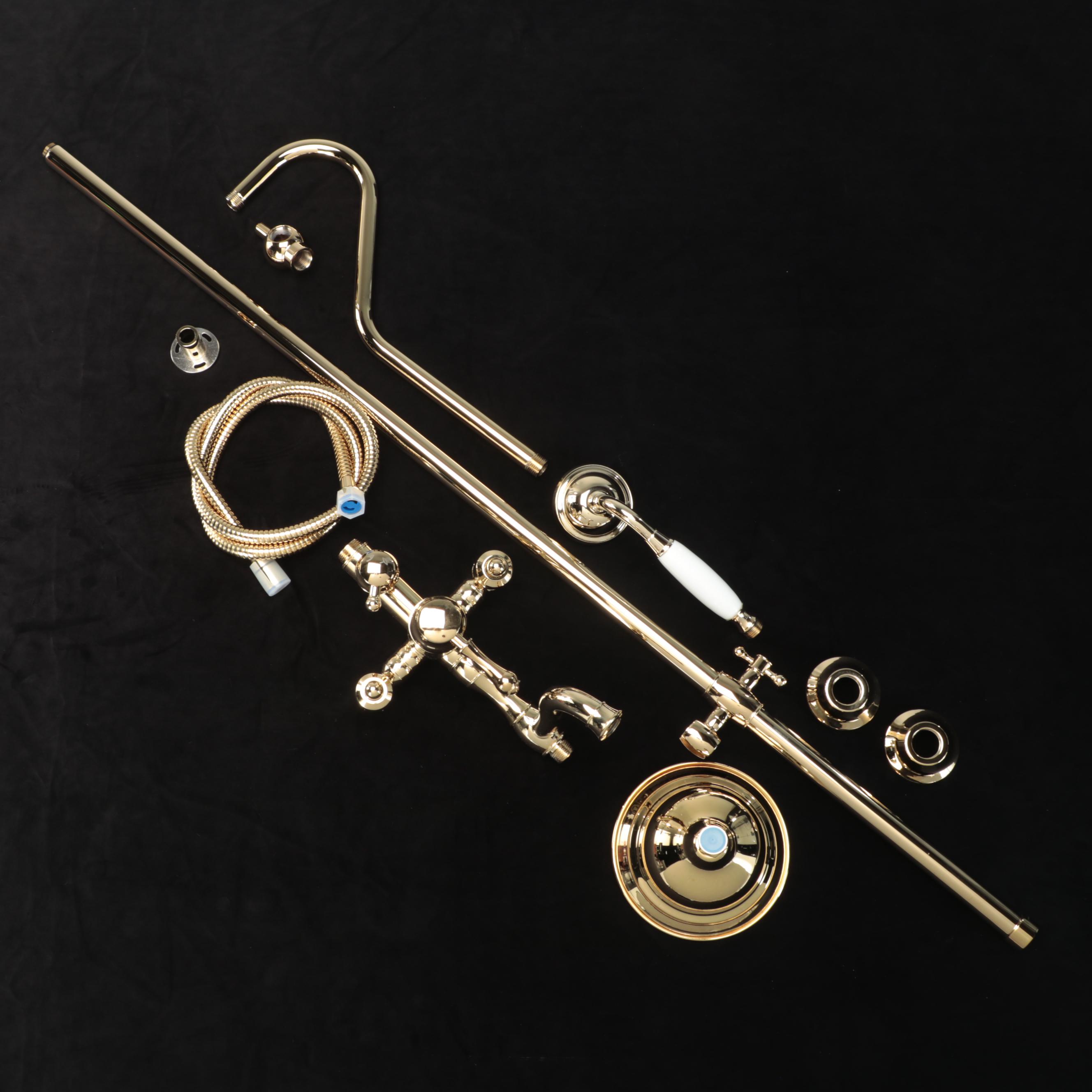 Polished Brass Finish Exposed Pipe Shower and Tub Faucet