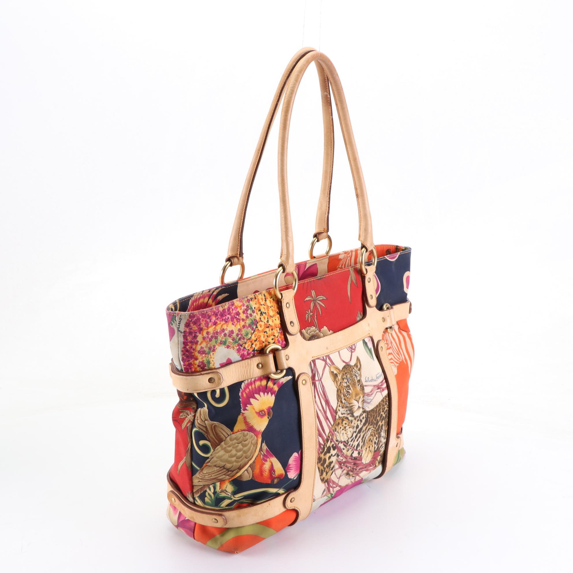 Salvatore Ferragamo Printed Textile and Leather Shoulder Bag