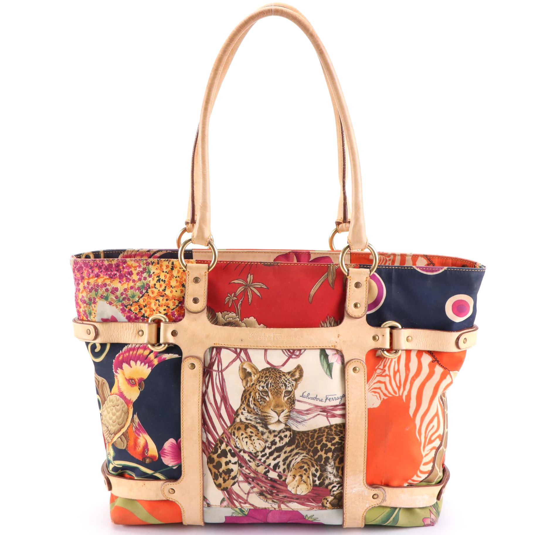 Salvatore Ferragamo Printed Textile and Leather Shoulder Bag