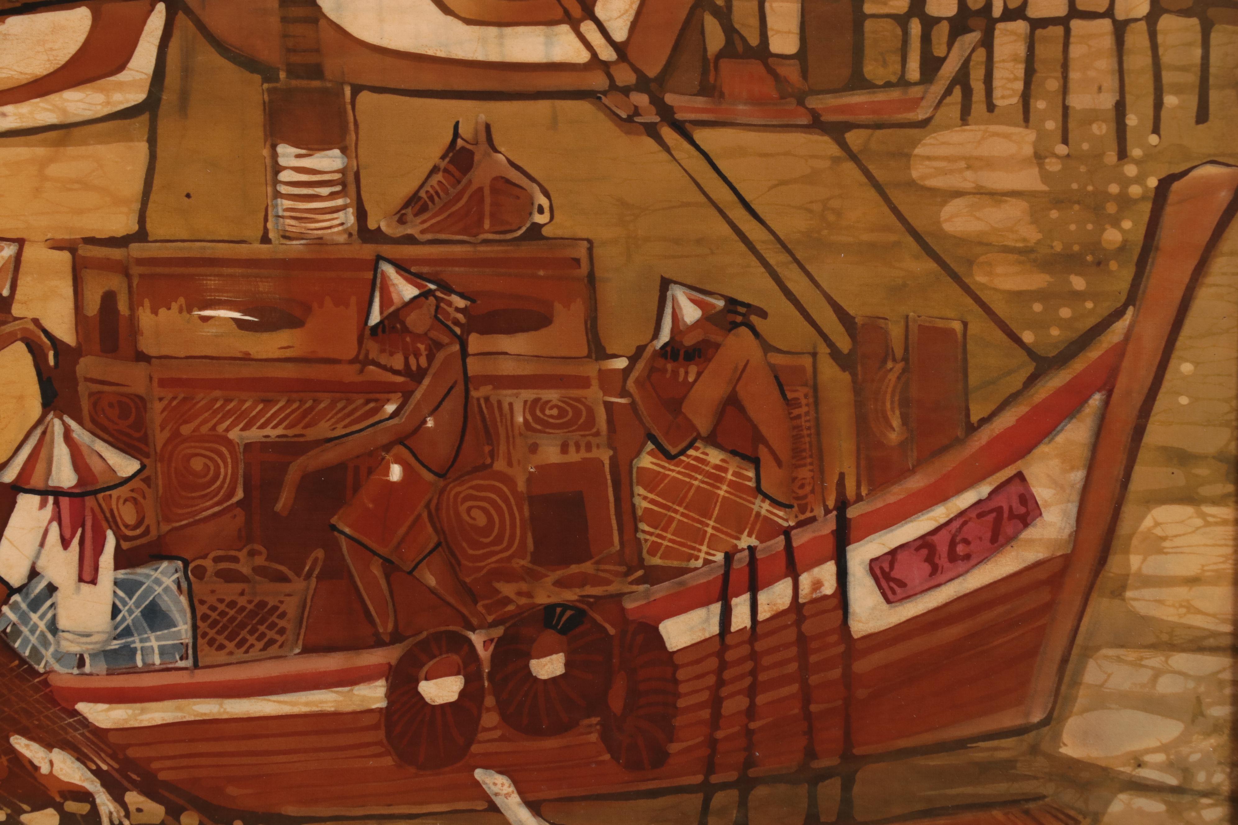 Southeast Asian Batik of Figures In Boats