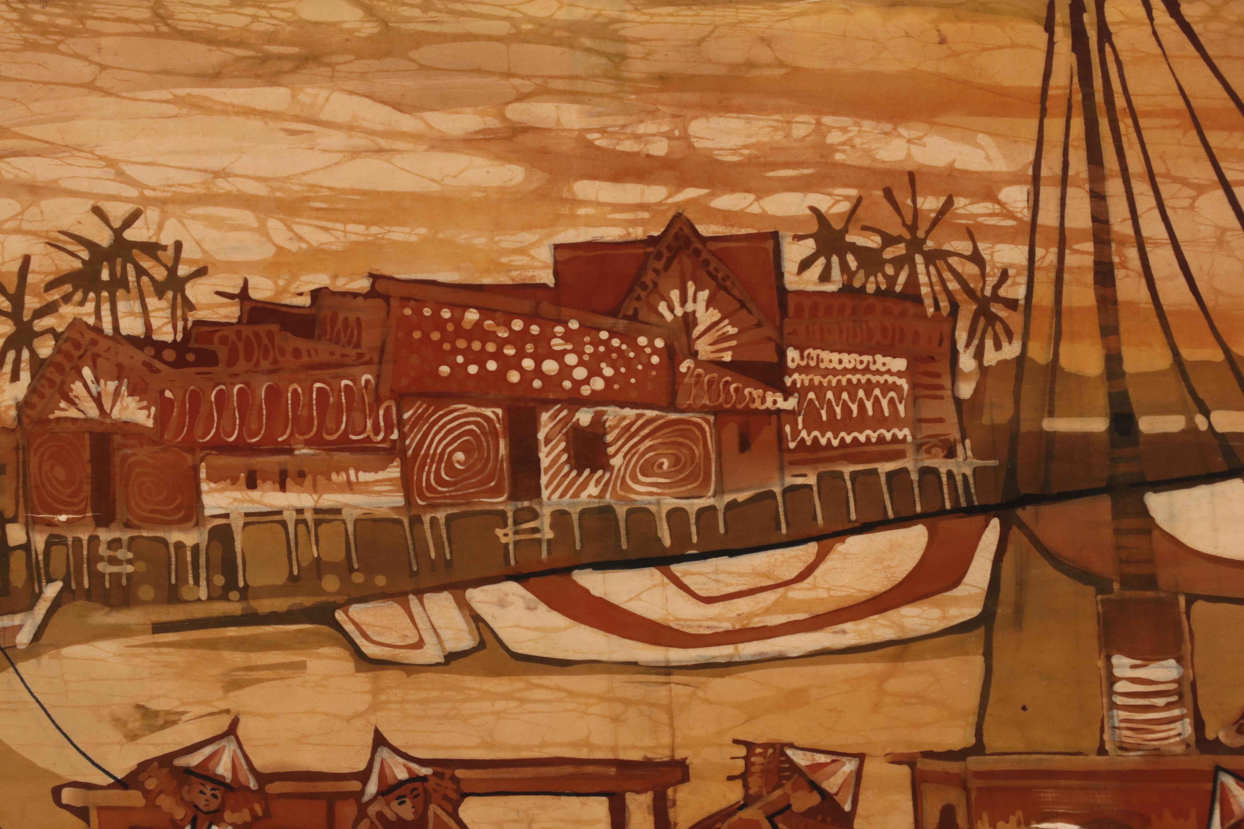 Southeast Asian Batik of Figures In Boats