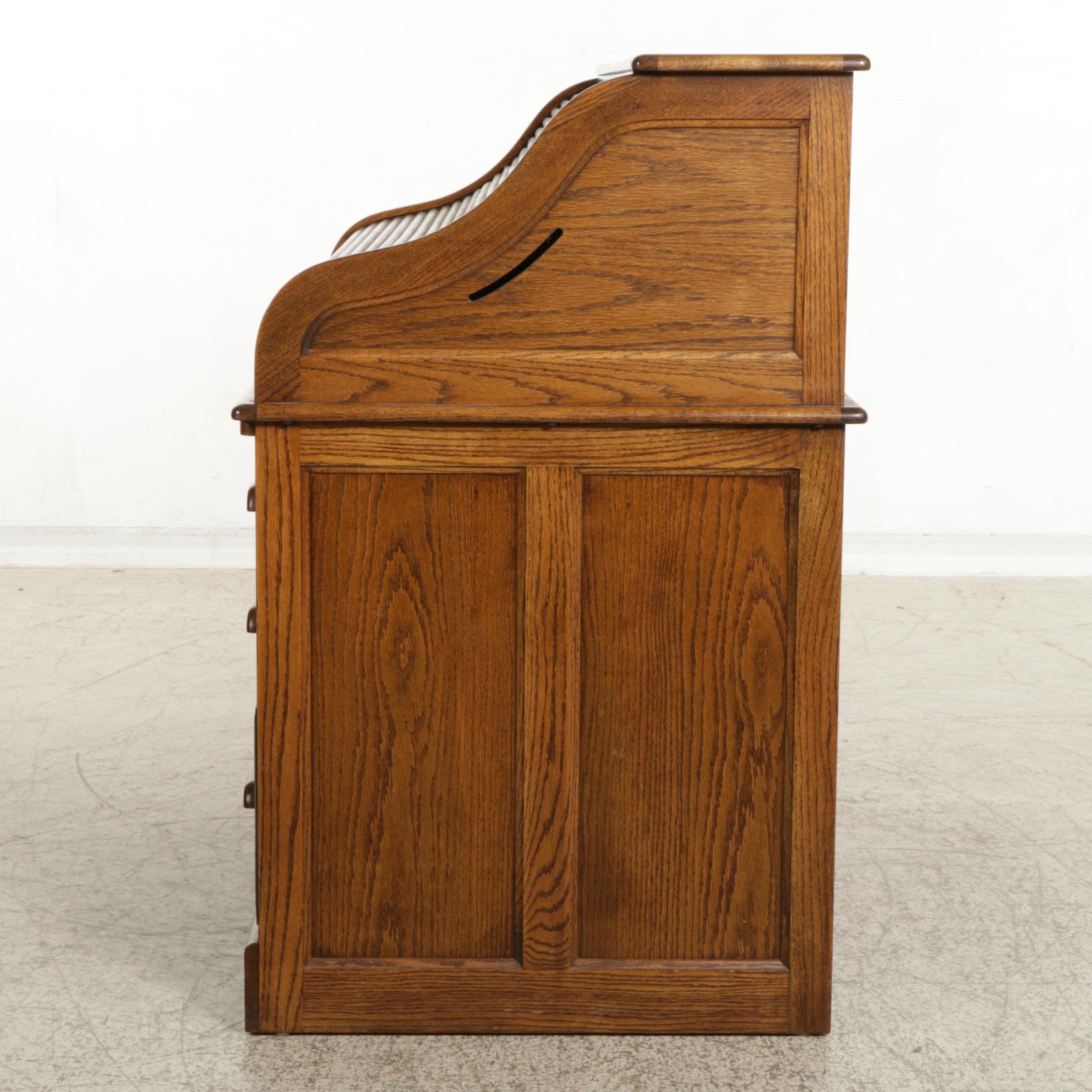 Oak Roll Top Desk and Chair on Casters