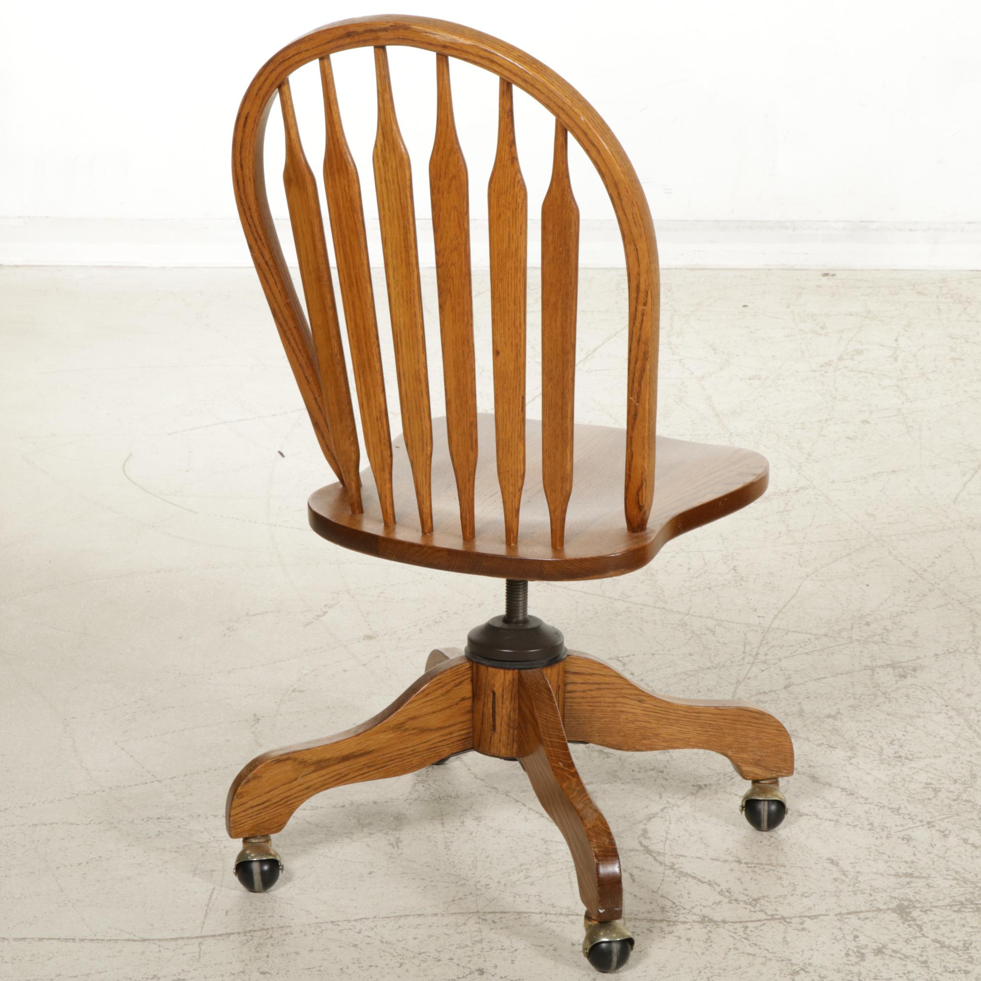 Oak Roll Top Desk and Chair on Casters