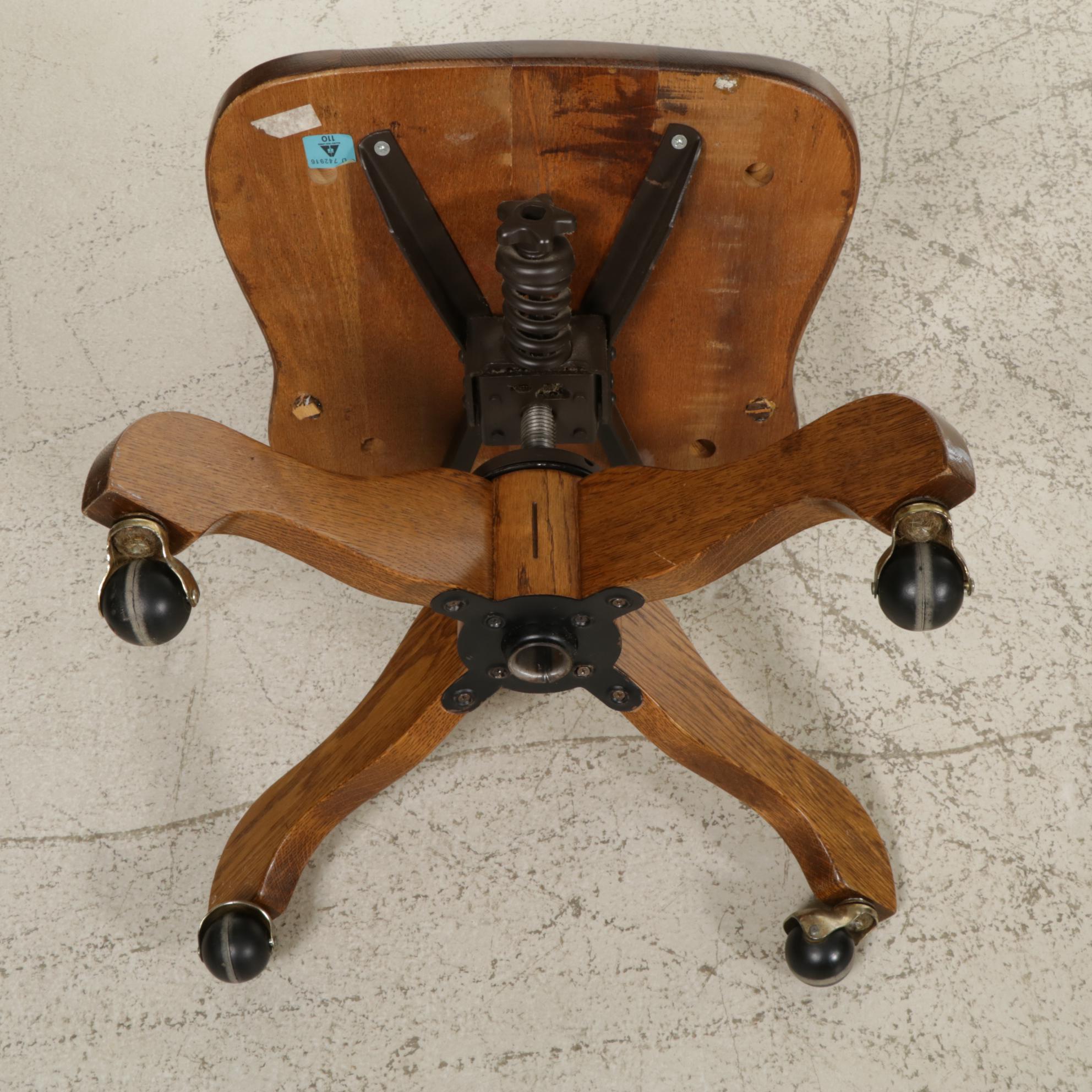 Oak Roll Top Desk and Chair on Casters