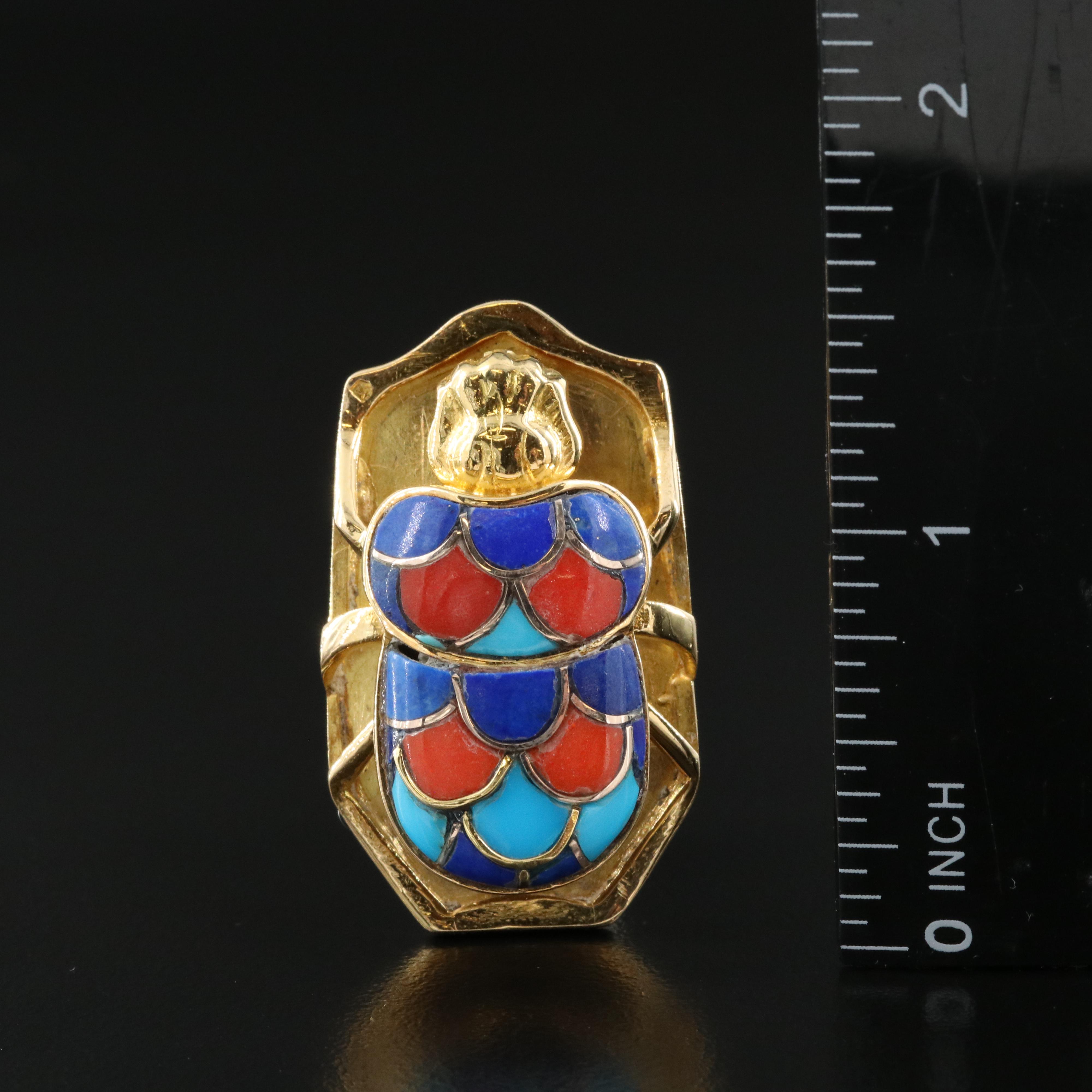 18K Lapis Lazuli and Turquoise Scarab Ring