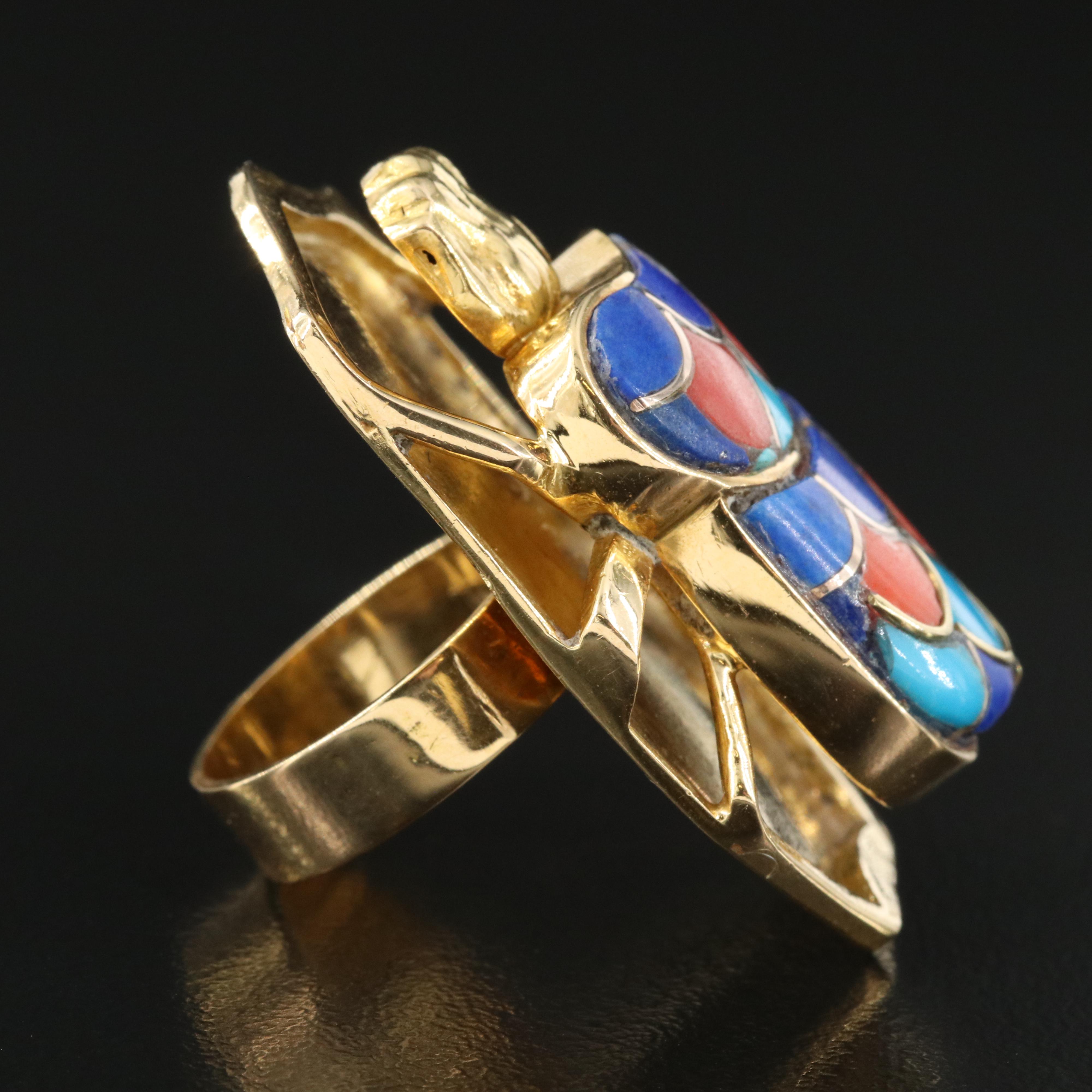 18K Lapis Lazuli and Turquoise Scarab Ring