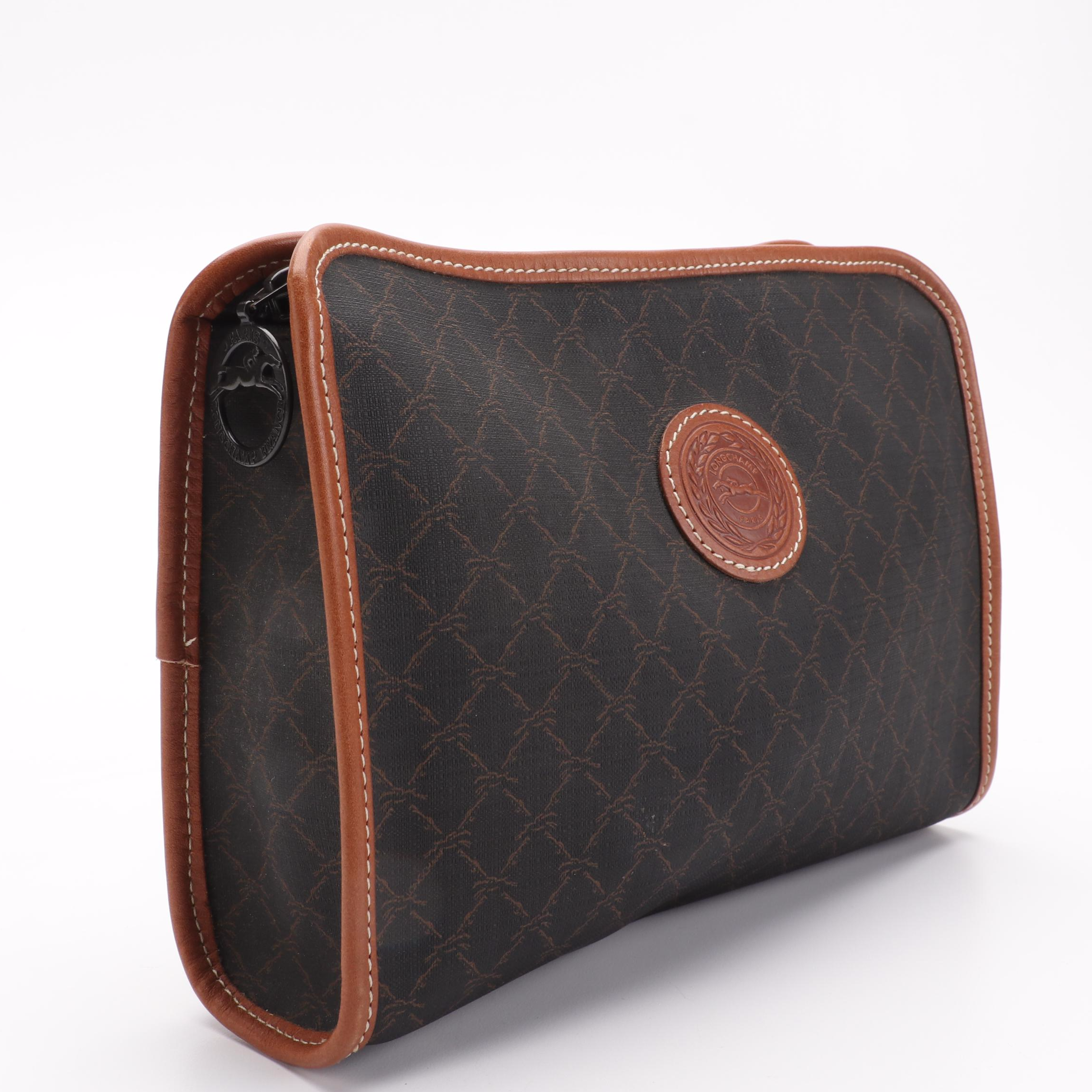 Longchamp Clutch Bag in Black Cognac Leather