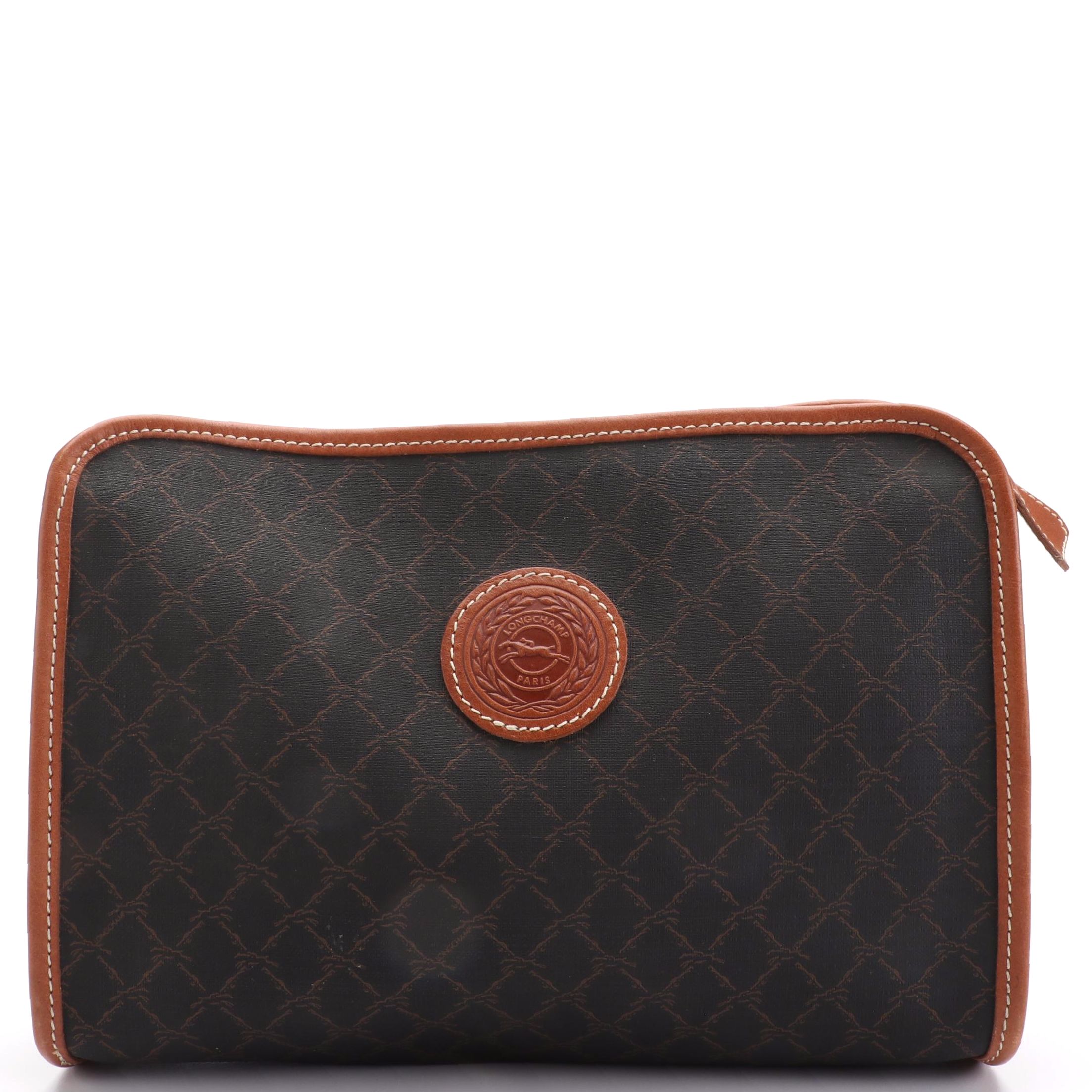 Longchamp Clutch Bag in Black Cognac Leather