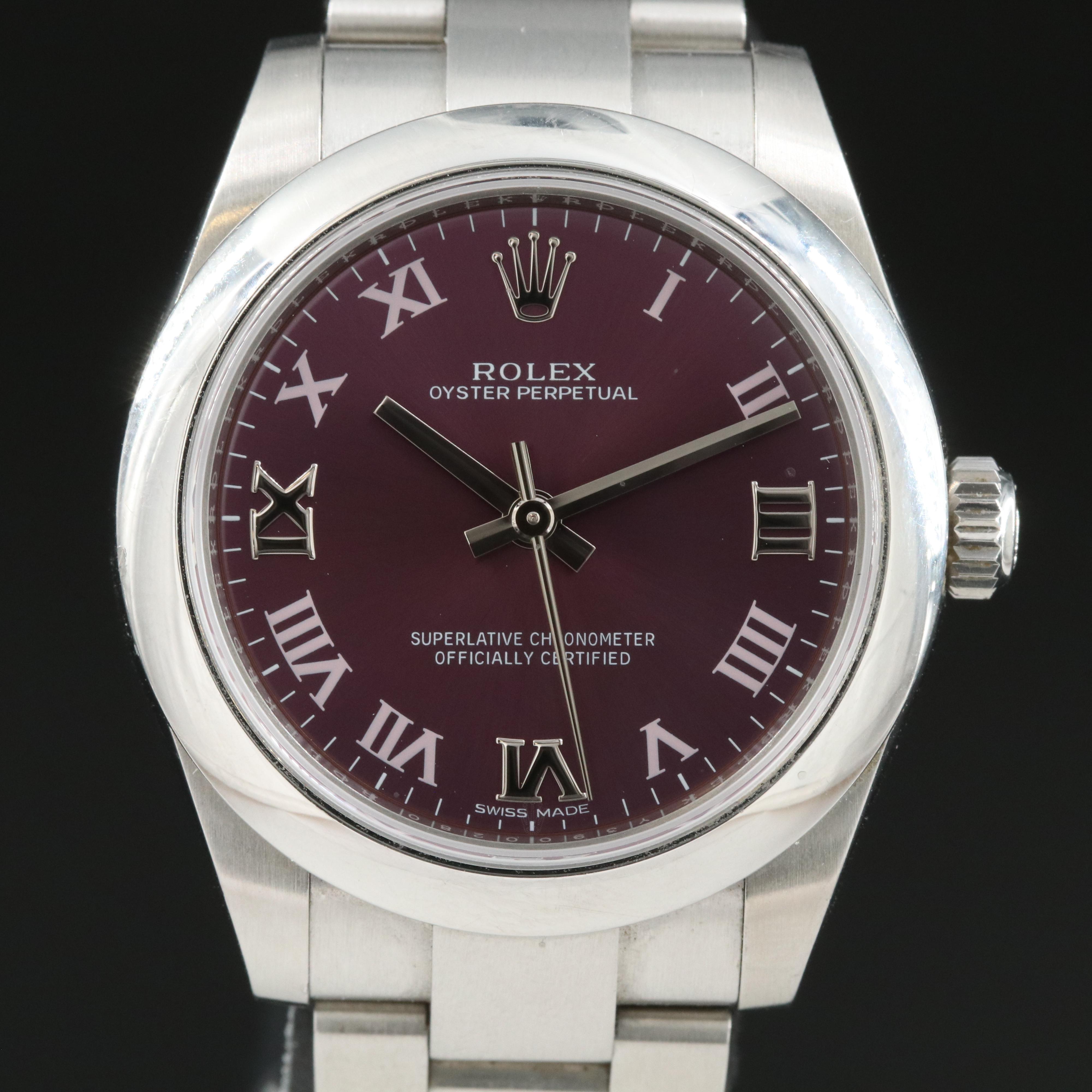 Rolex Oyster Perpetual 31MM Red Grape Roman Dial Watch
