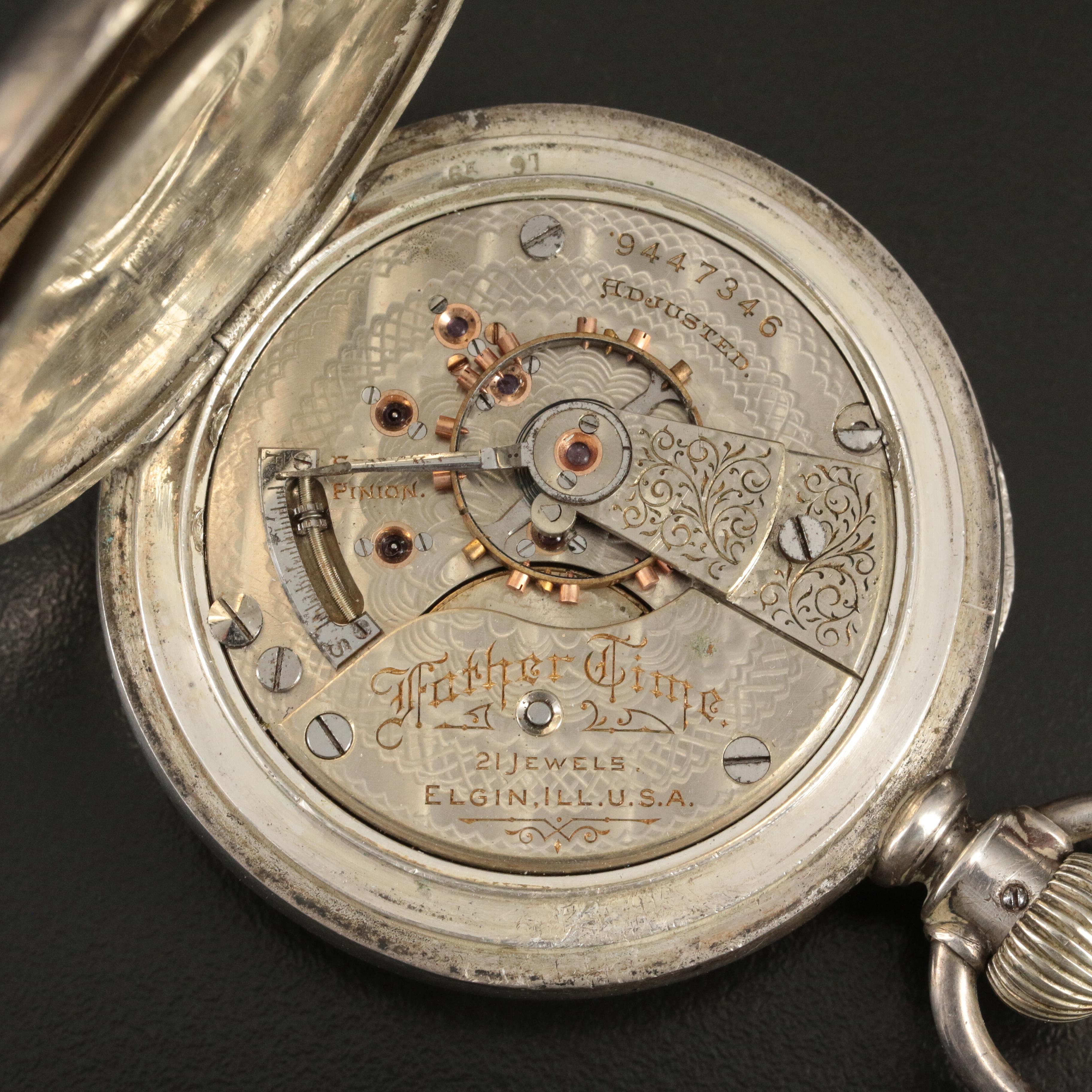 1902 Elgin Coin Silver Railroad-Grade "Father Time" Pocket Watch