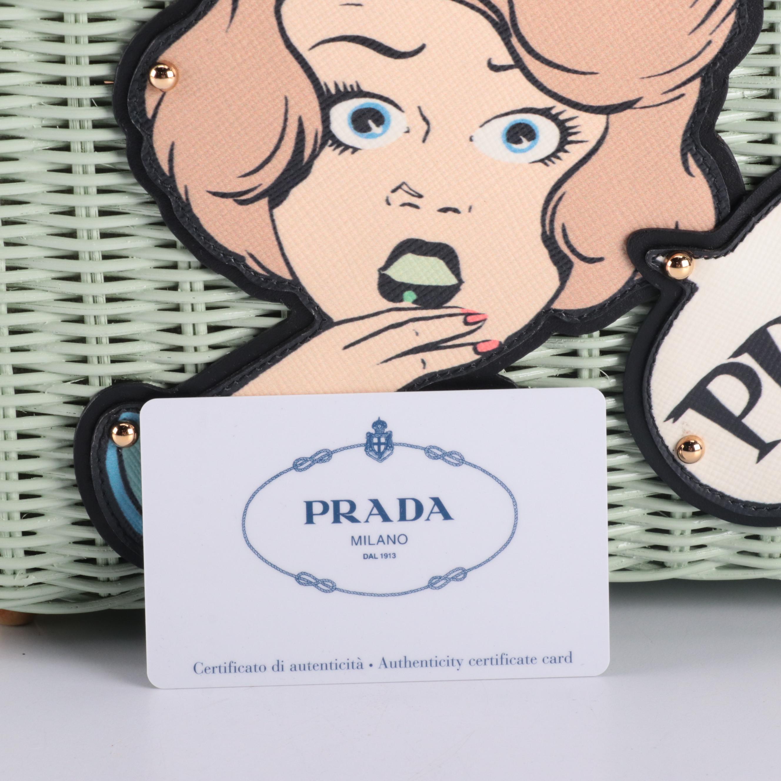 Prada Comic Wicker Basket Bag with Canapa and Applique