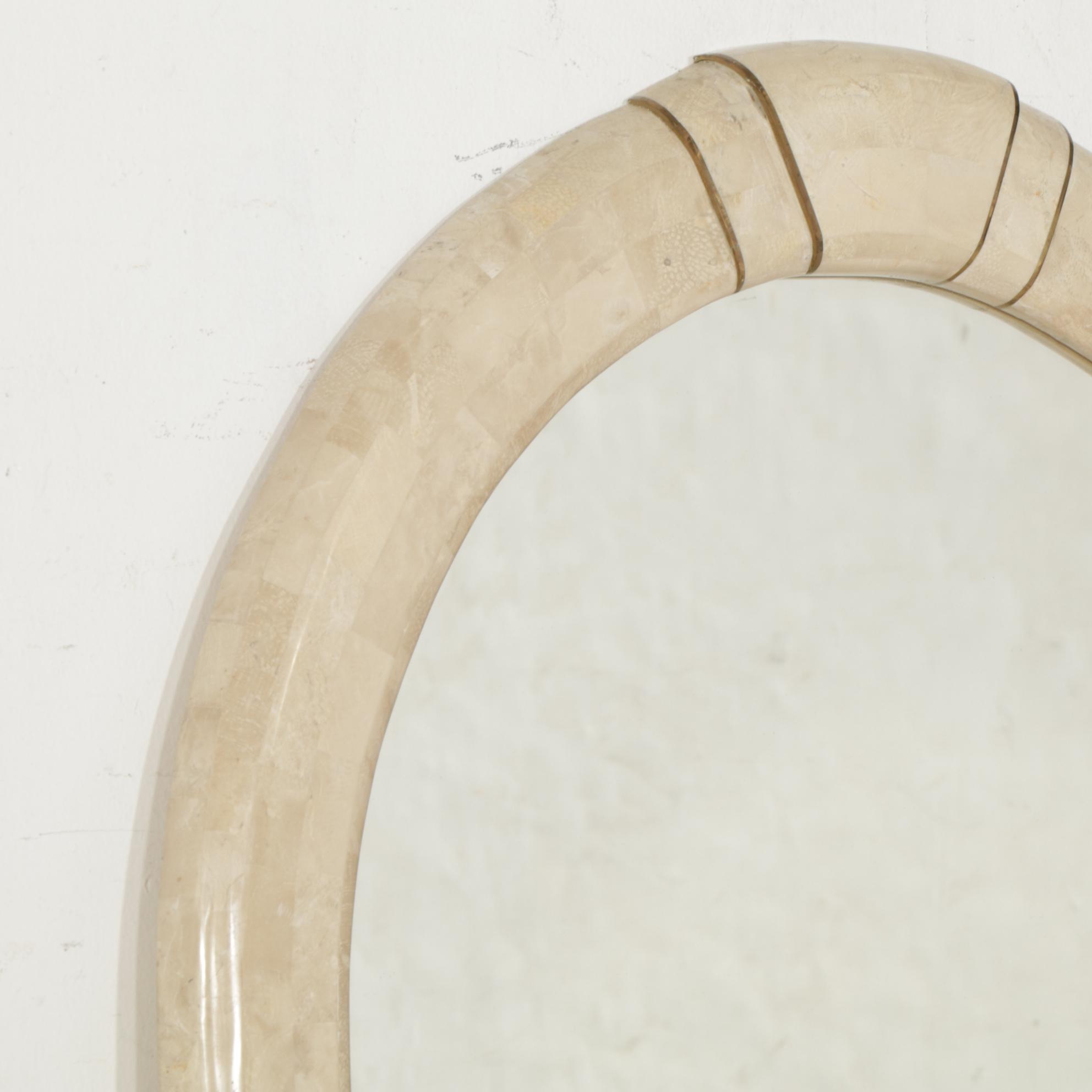 Maitland-Smith Tesselated Travertine Pier Table and Mirror