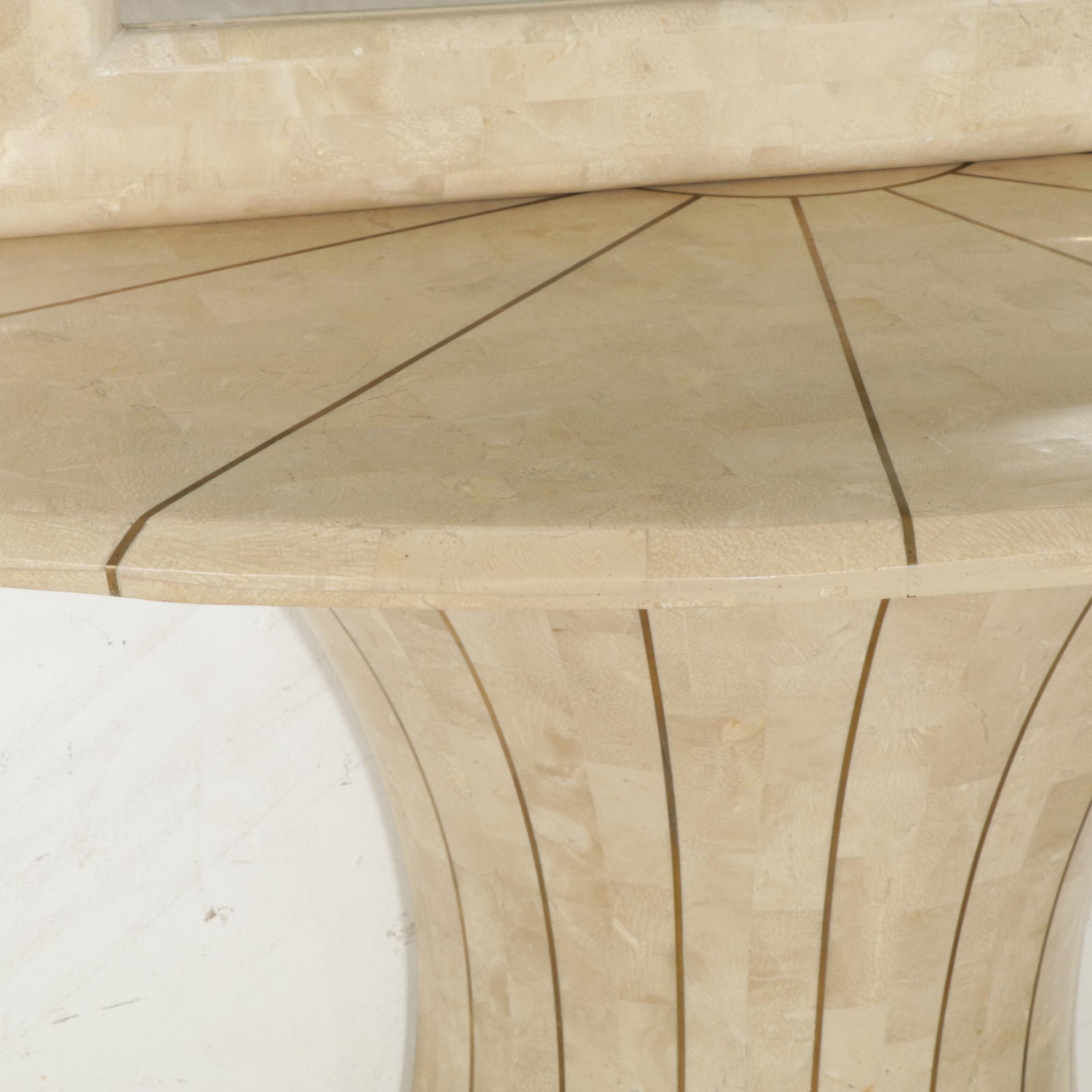 Maitland-Smith Tesselated Travertine Pier Table and Mirror