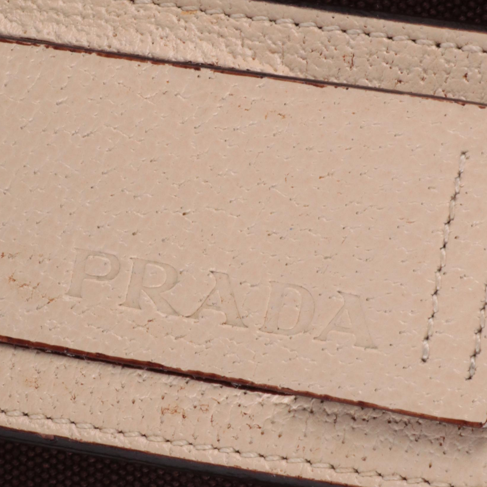 Prada Canapa Bauletto Handbag in White and Brown Canvas