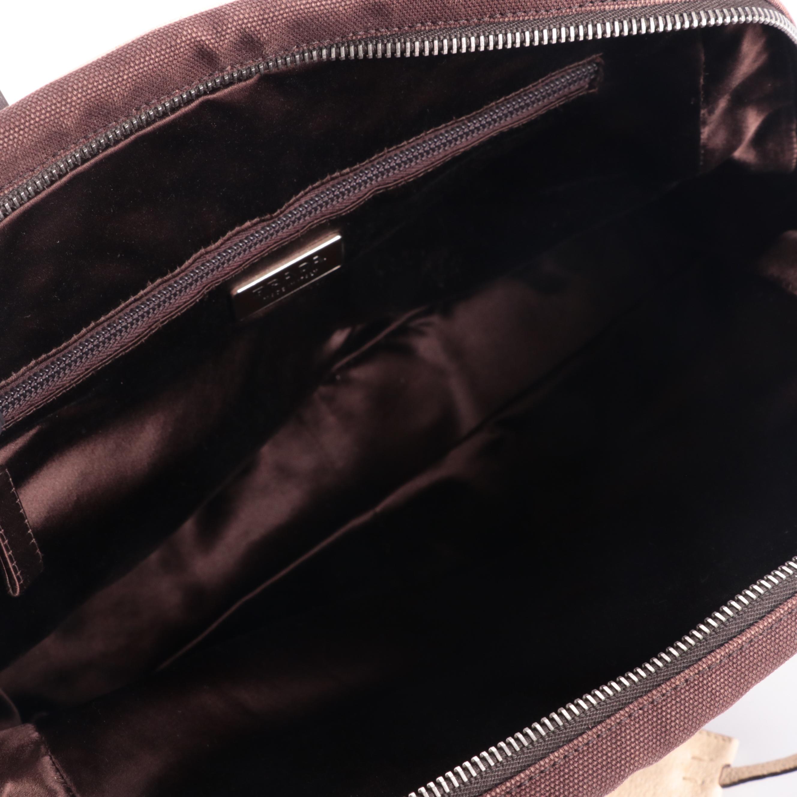 Prada Canapa Bauletto Handbag in White and Brown Canvas