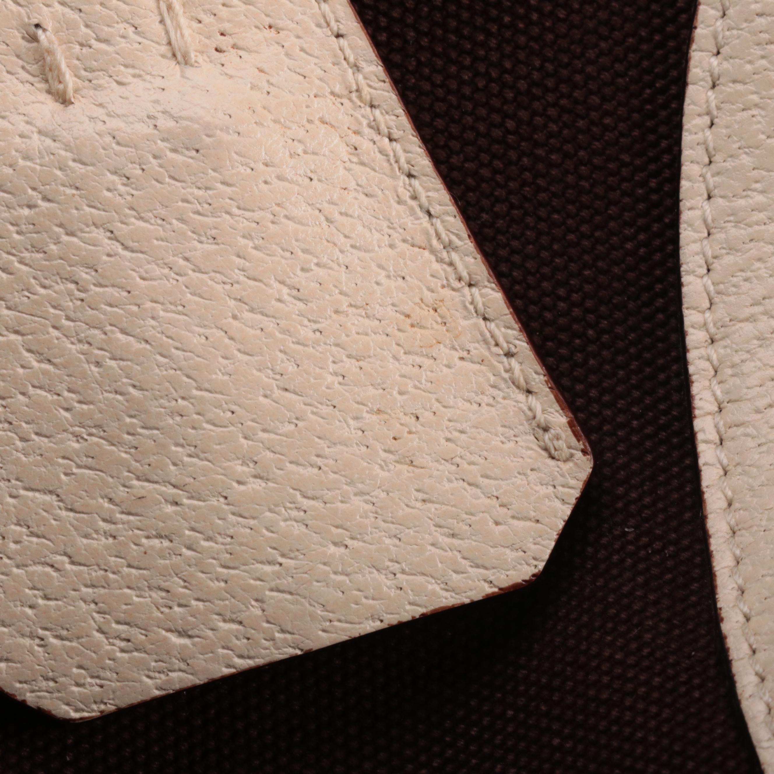 Prada Canapa Bauletto Handbag in White and Brown Canvas