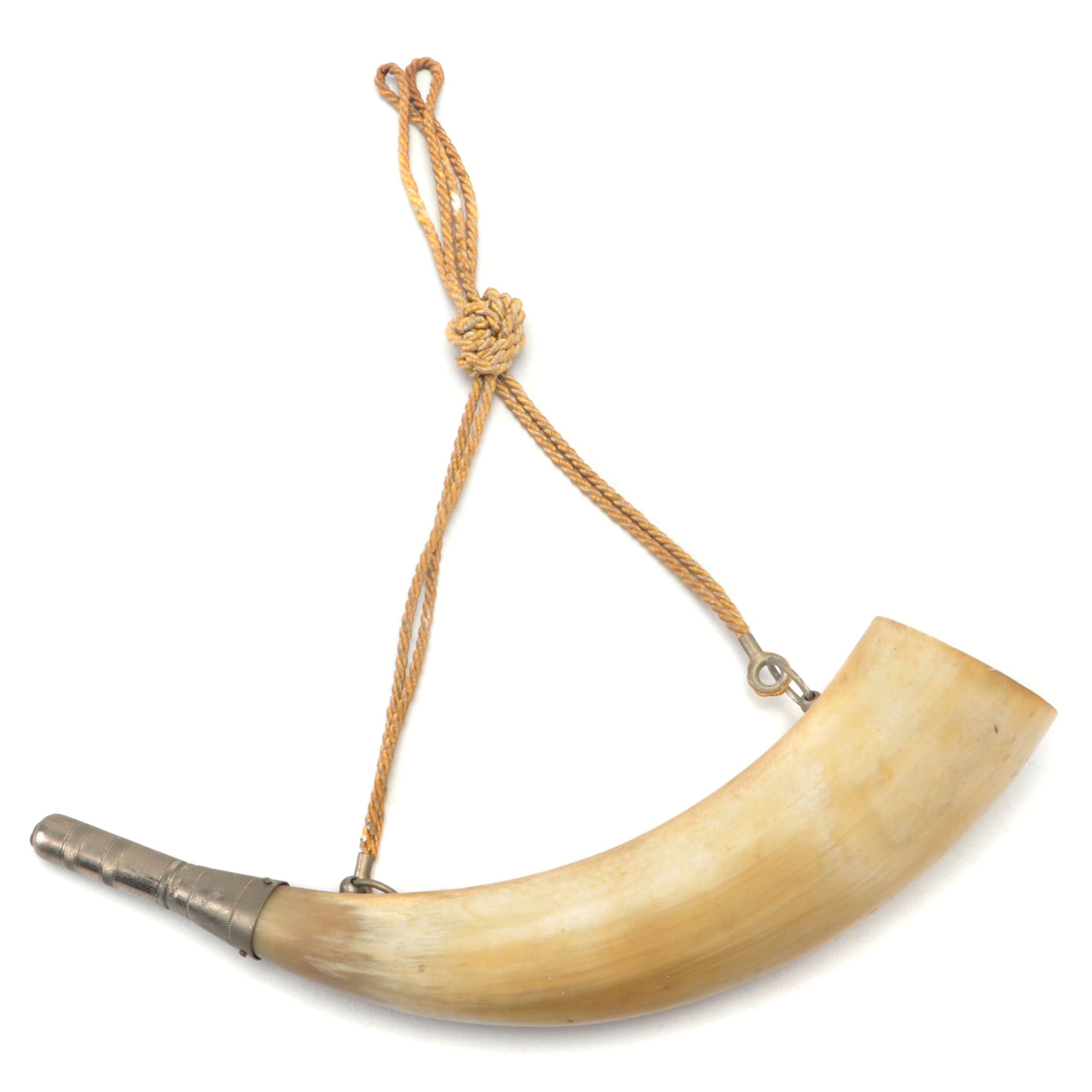 Blowing Cow Horn with Silver Plate Mouthpiece