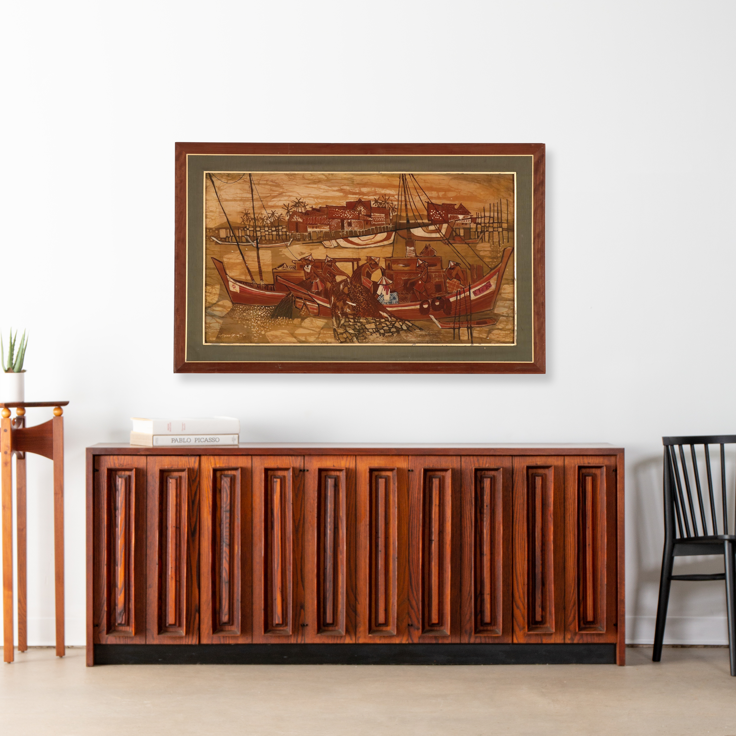 Southeast Asian Batik of Figures In Boats