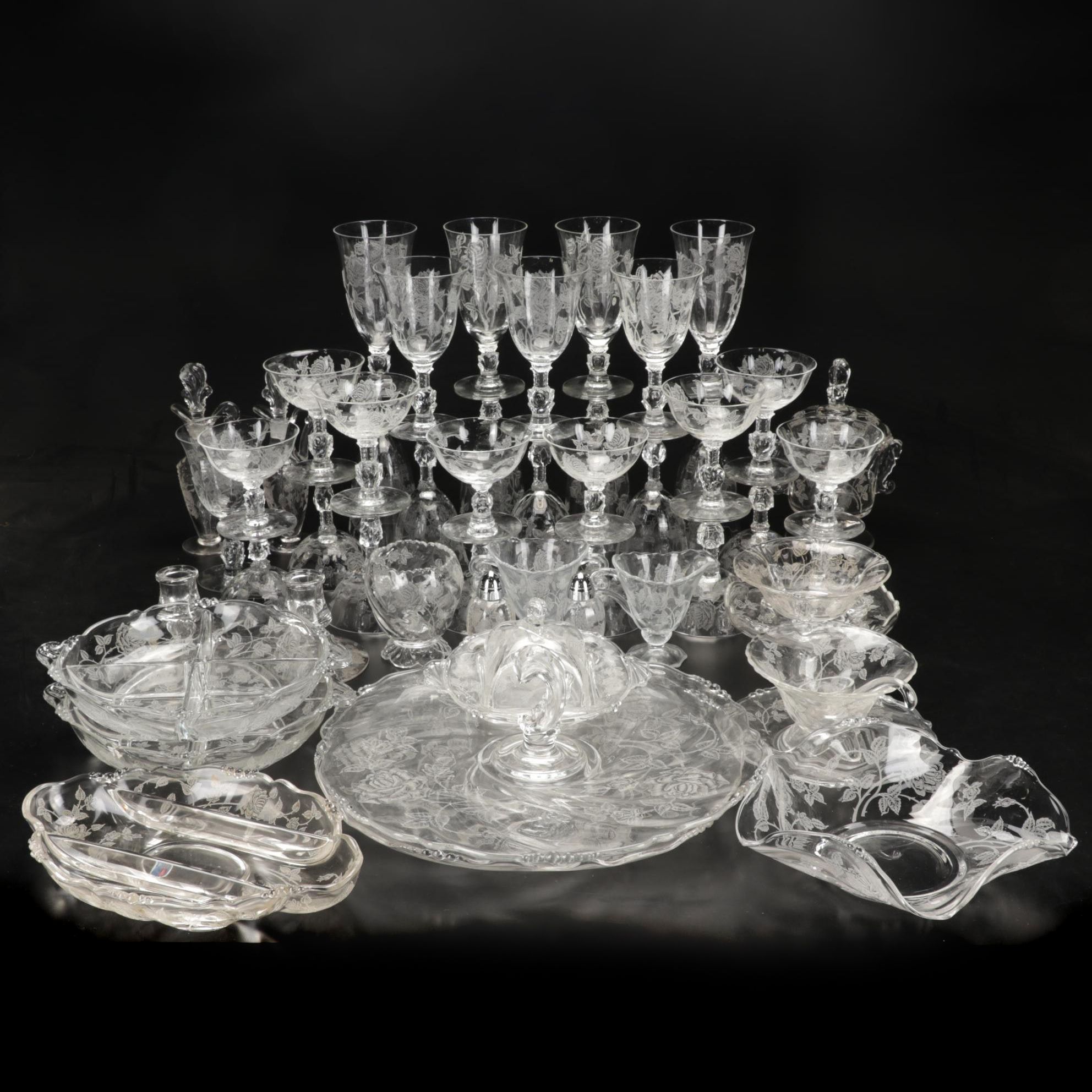 Heisey Glass "Heisey Rose" Tableware and Accessories, 1949-1957