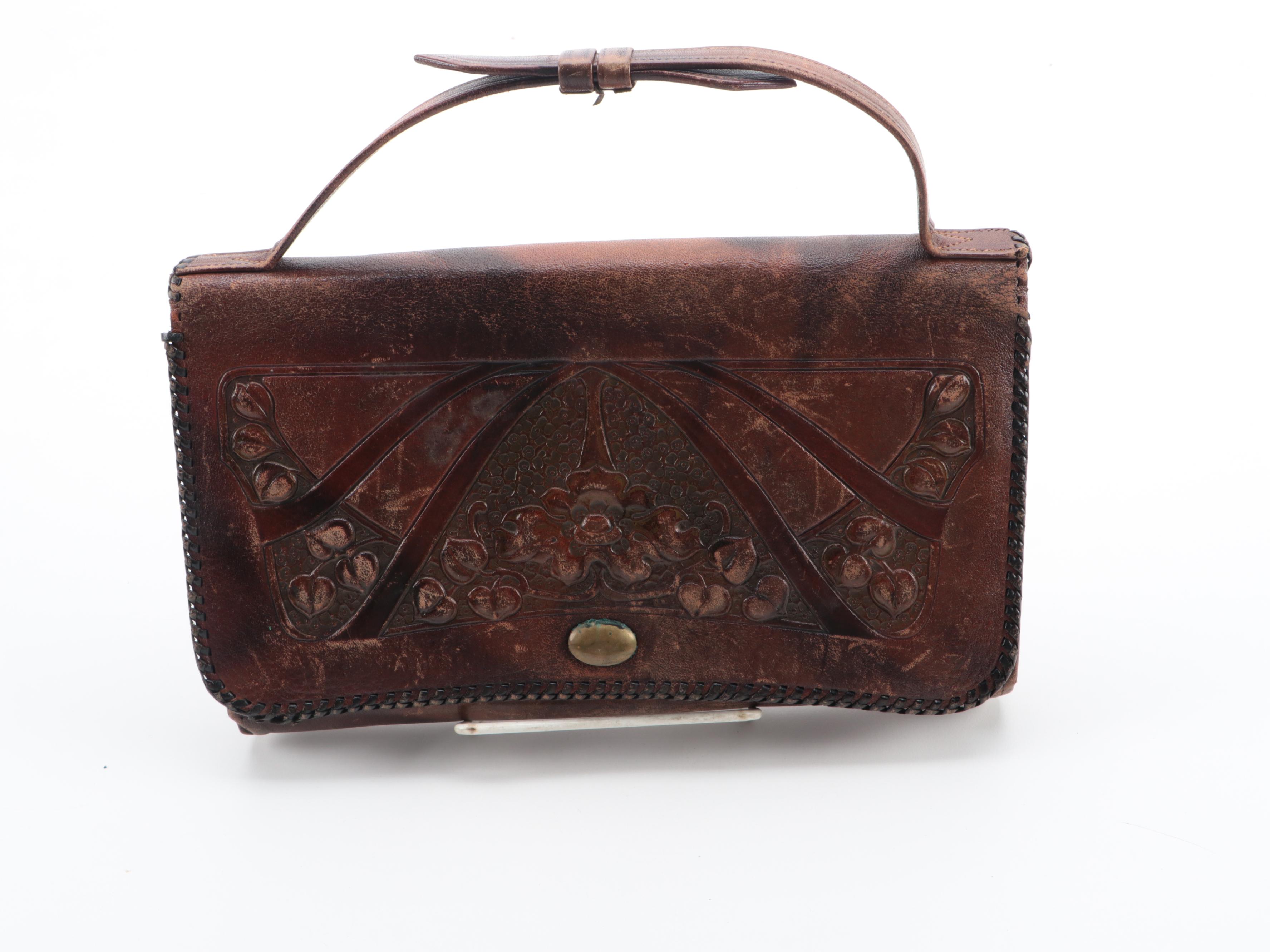 Embossed Leather Purse with Avon Magnifying Glass Pendant and More