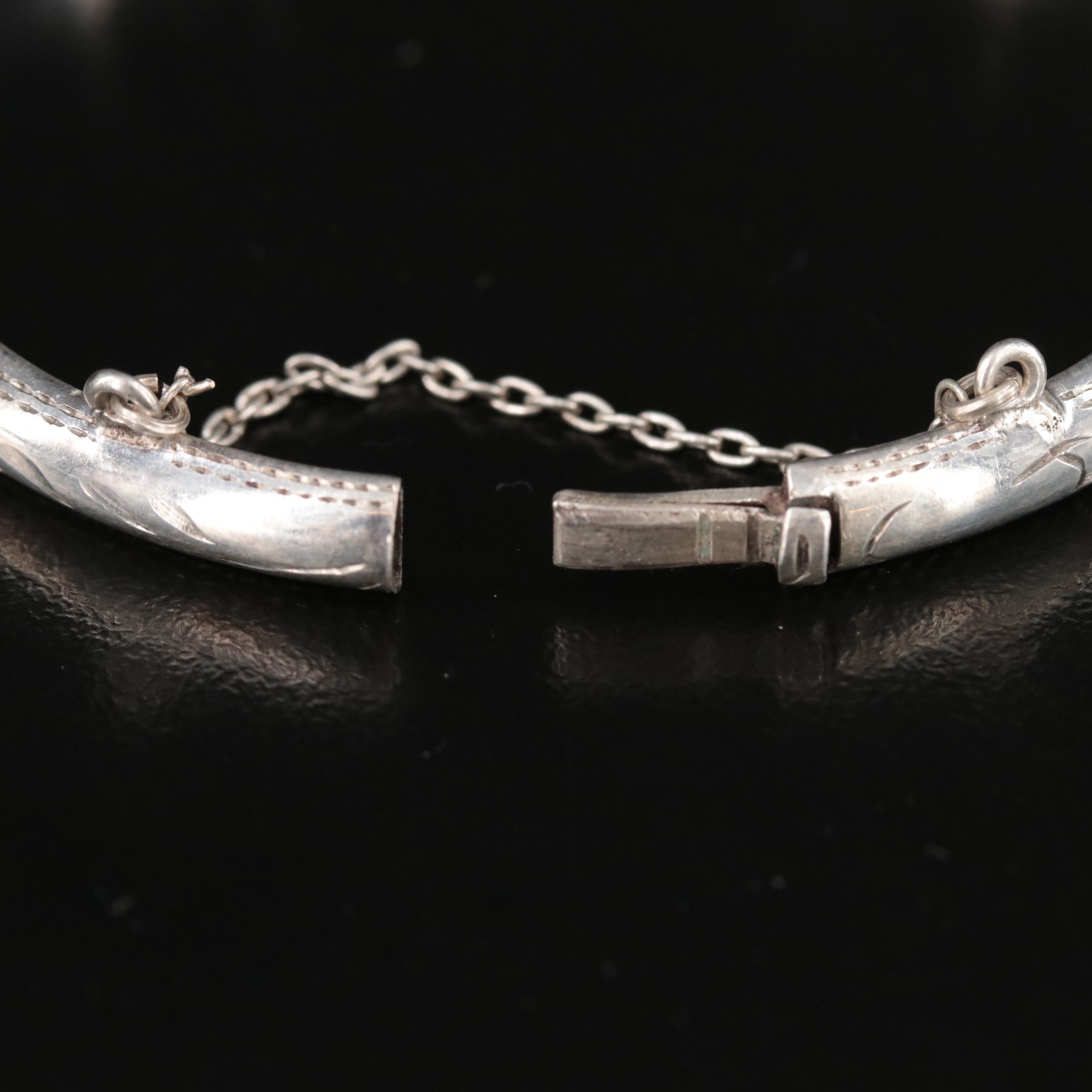 Vintage Hand Engraved Hinged Bangle in Sterling Bracelet Grouping