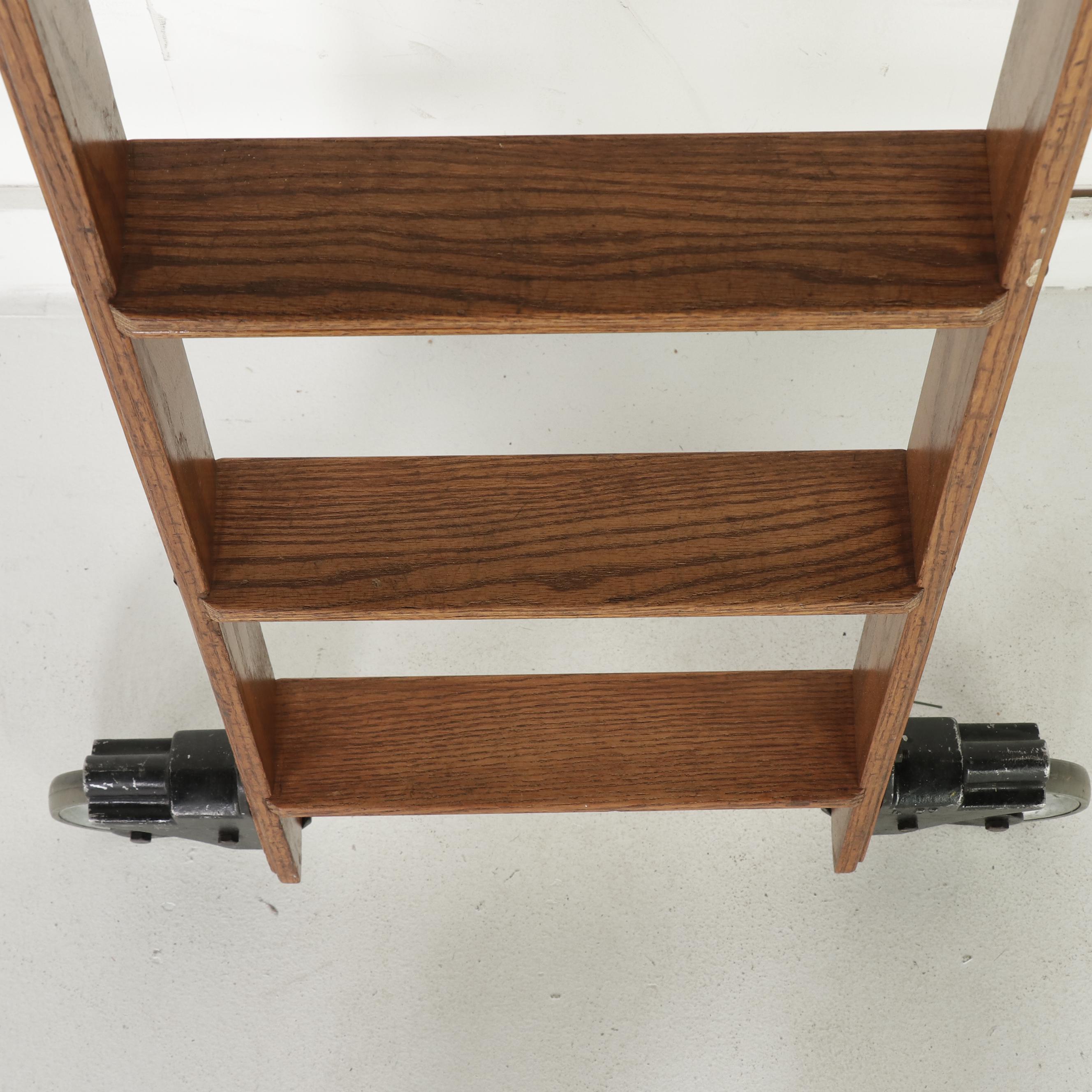 I.D. Cotterman Oak Rolling Library Ladder, 20th Century