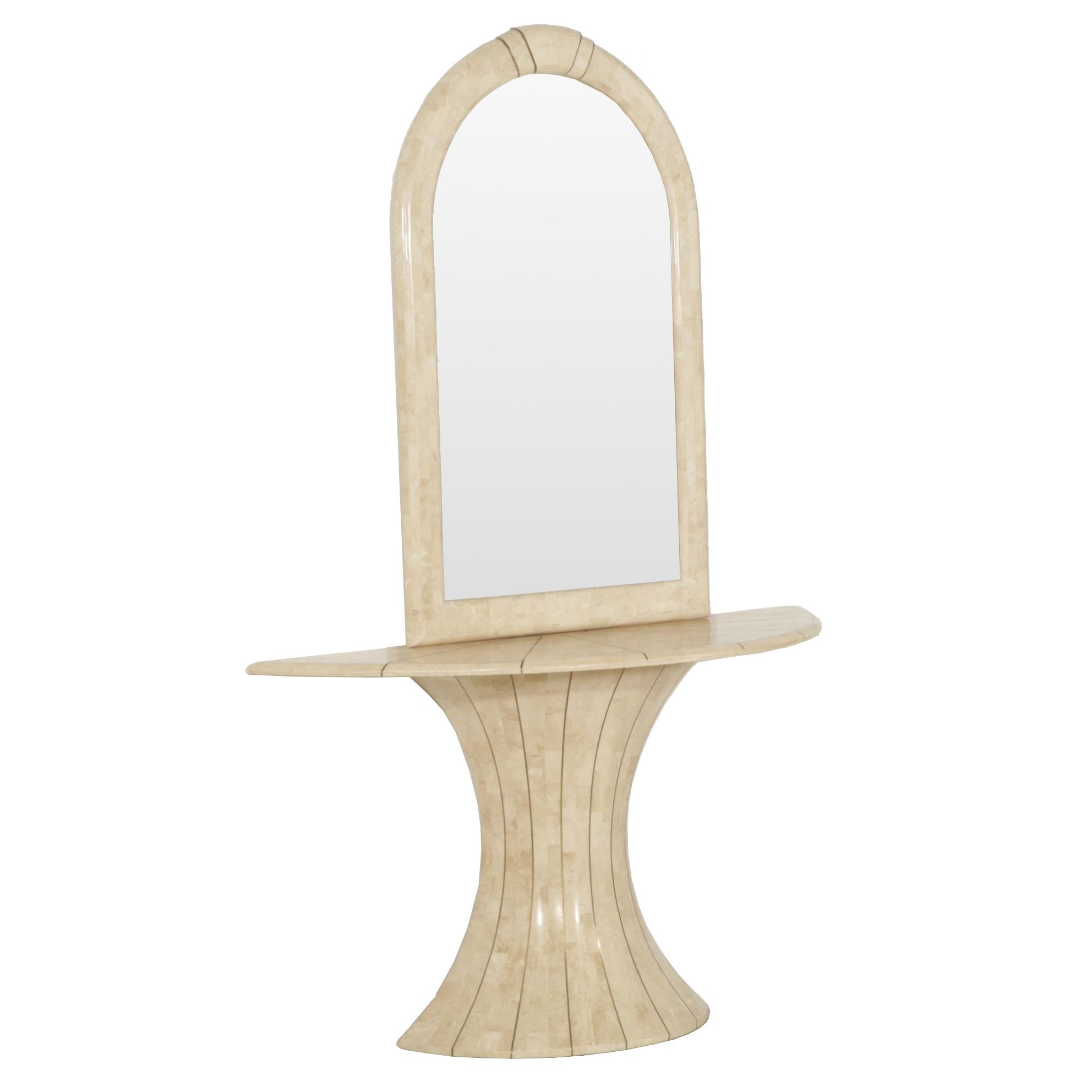 Maitland-Smith Tesselated Travertine Pier Table and Mirror