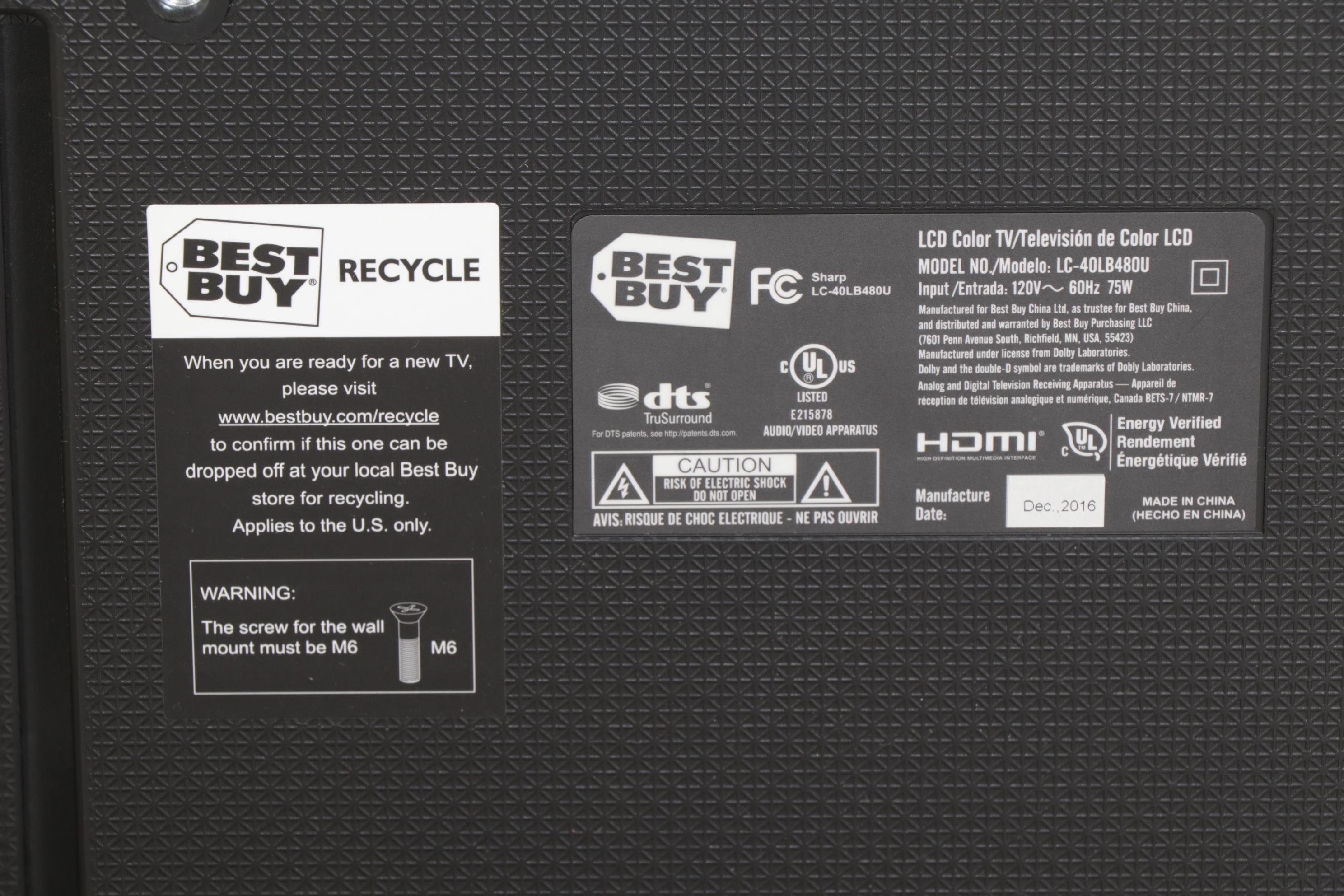 Sharp 40" Smart Flat LED Backlit Screen Television With Remote