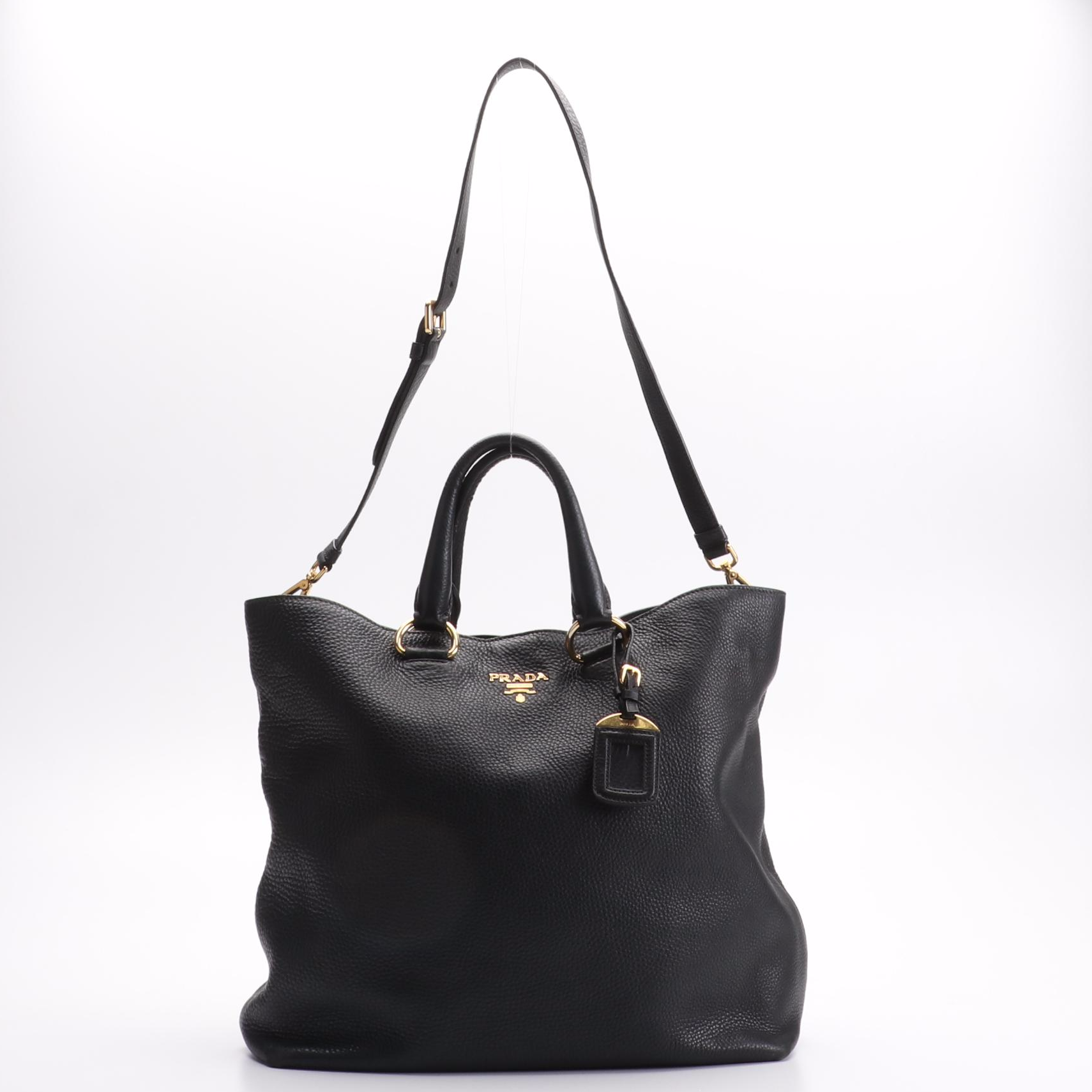 Prada Convertible Shopper Tote in Black Leather