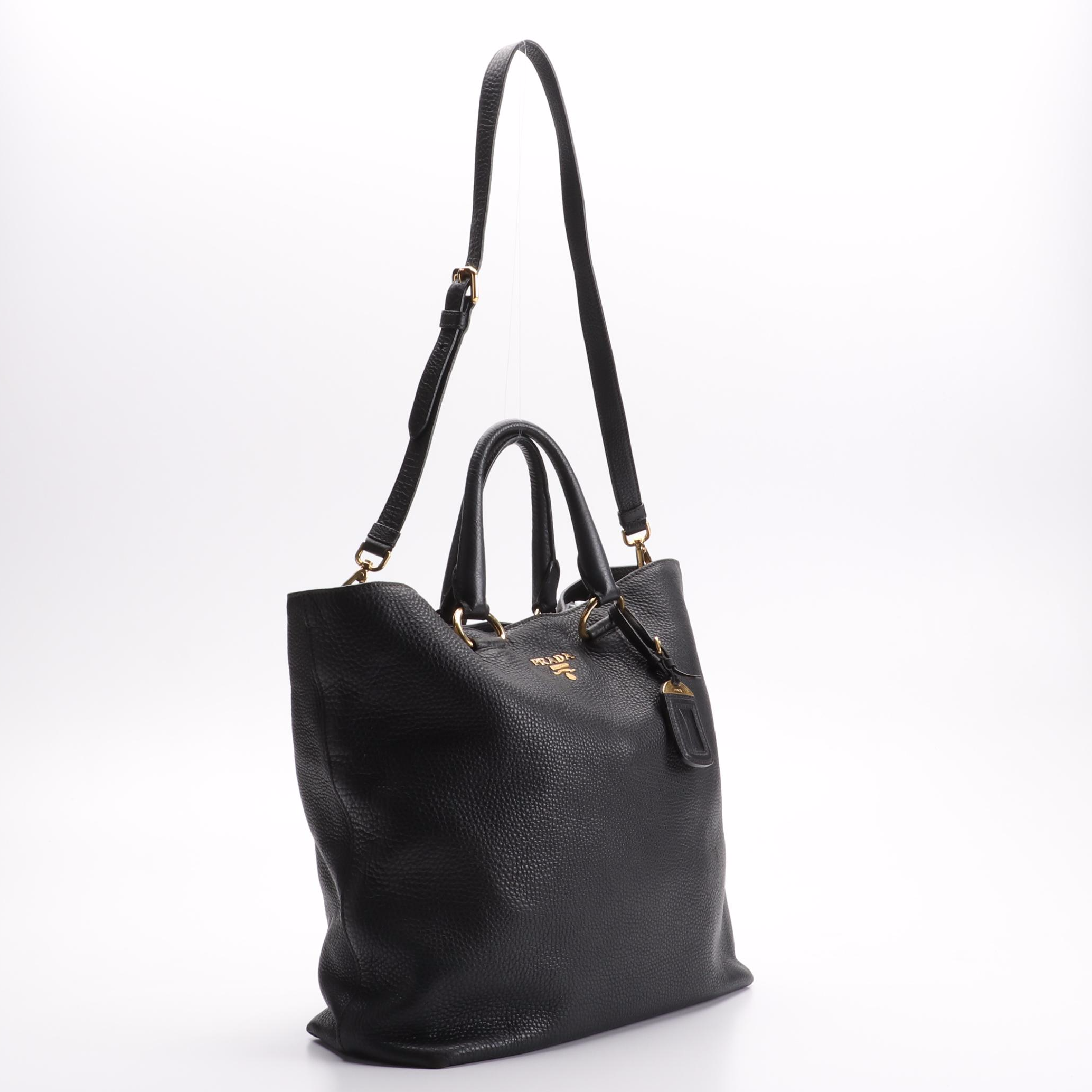 Prada Convertible Shopper Tote in Black Leather