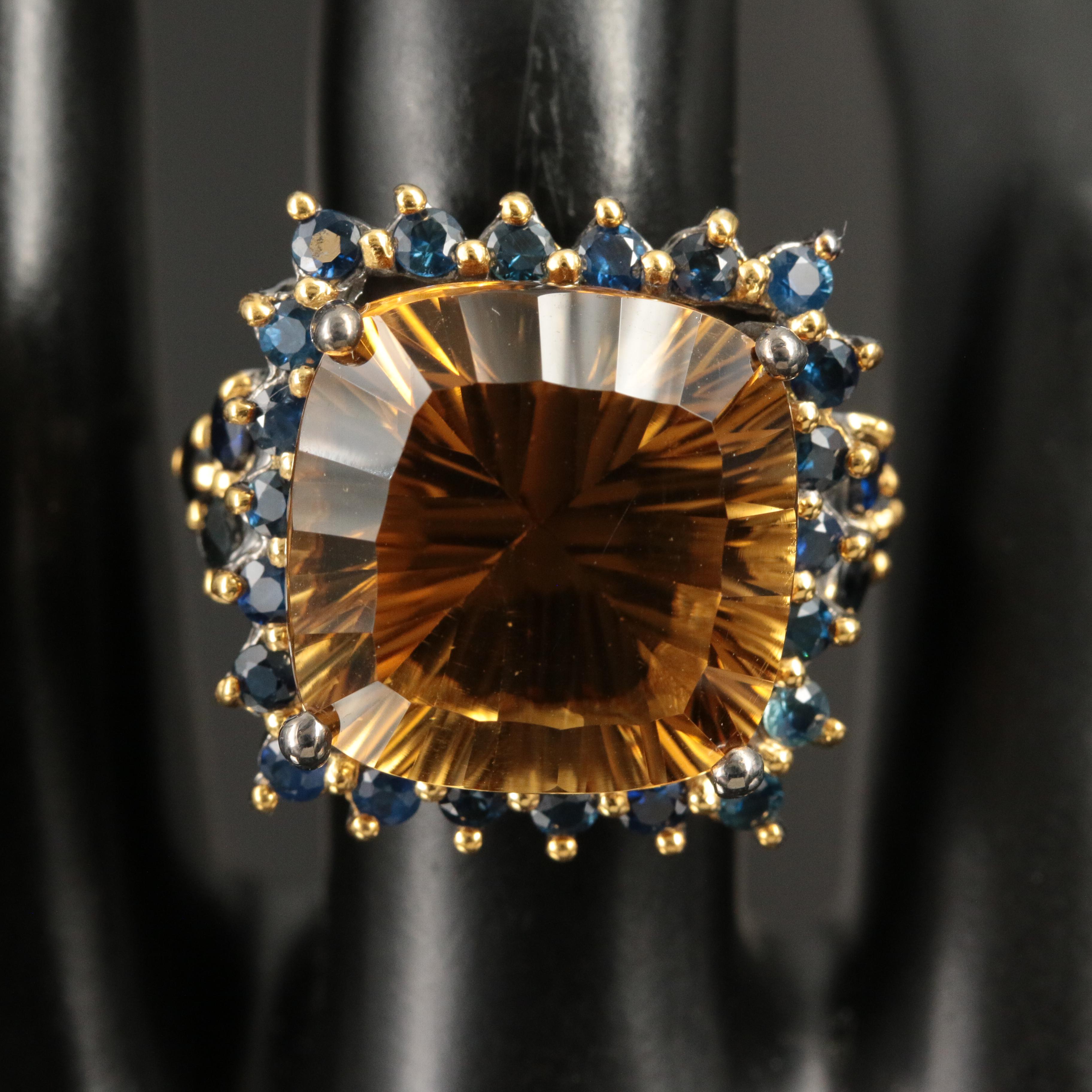 Sterling Citrine and Sapphire Ring